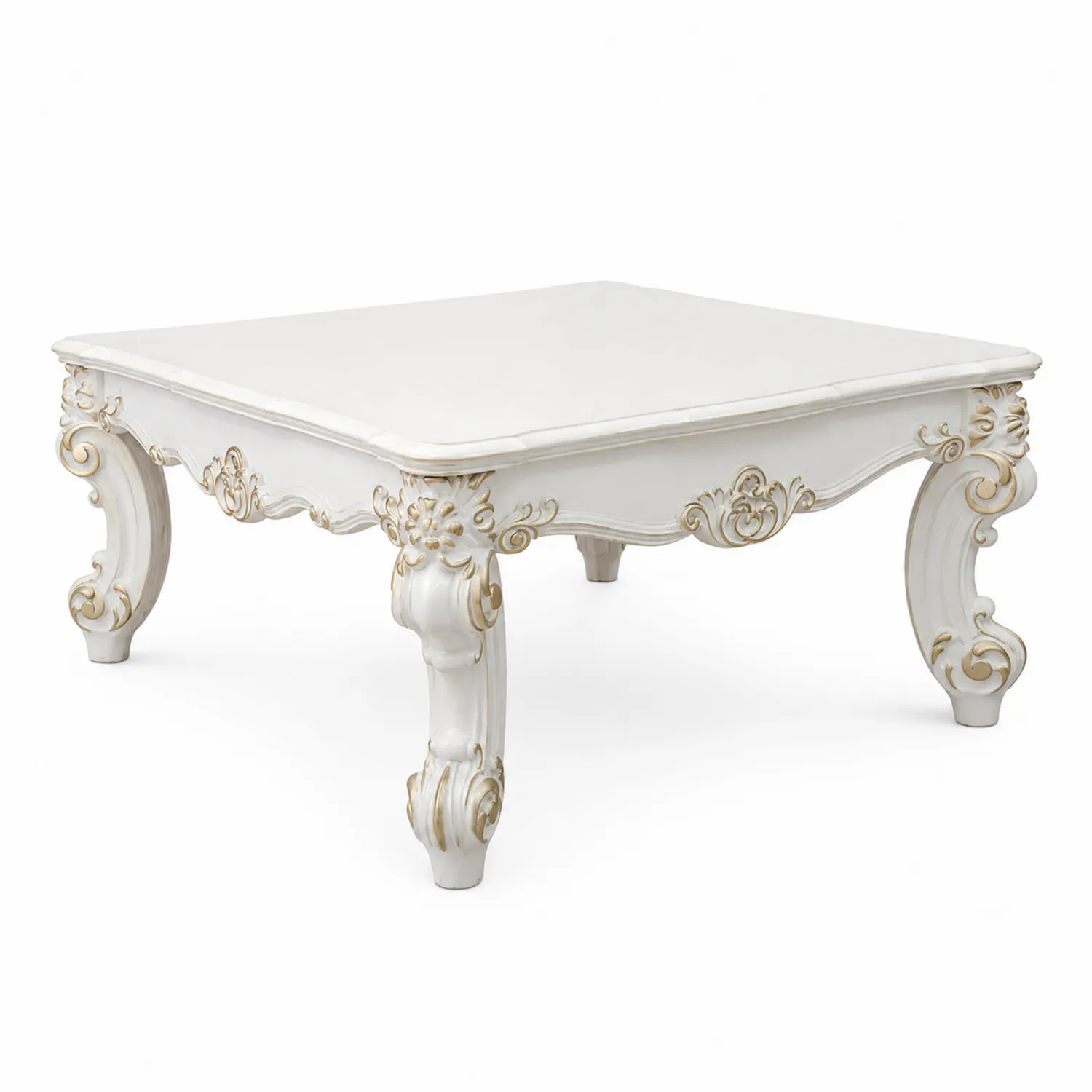 Table basse carrée en bois Blanc et Doré 90 cm-Vexlitorin
