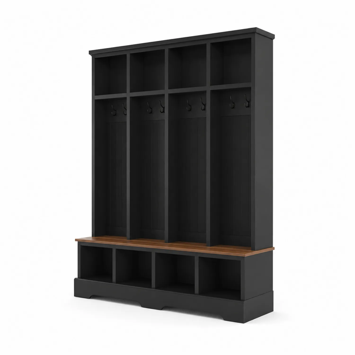 Portemanteau en Bois Noir avec Banc et Crochets-Vexlitorin