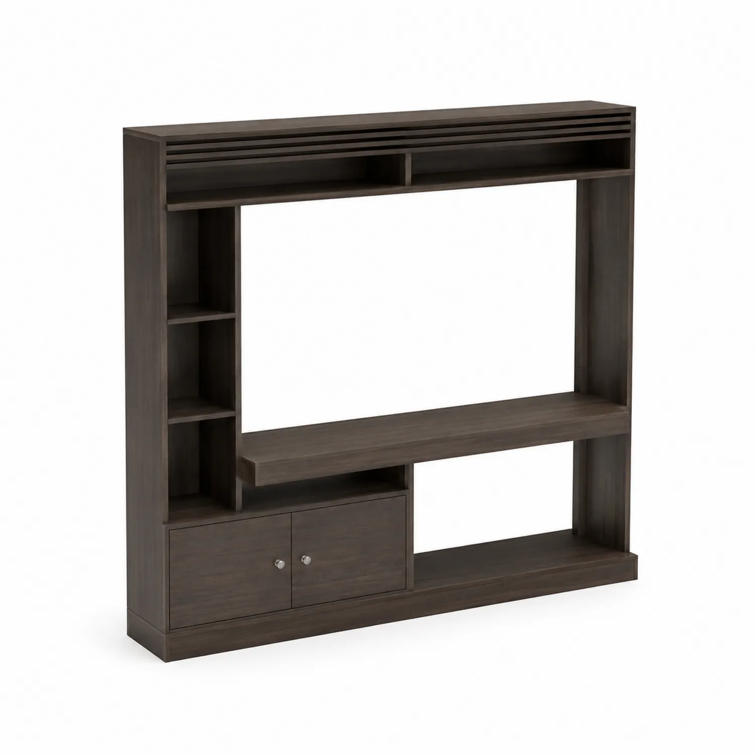 Meuble TV en bois avec étagères et placard 152x40x182 cm-Vexlitorin