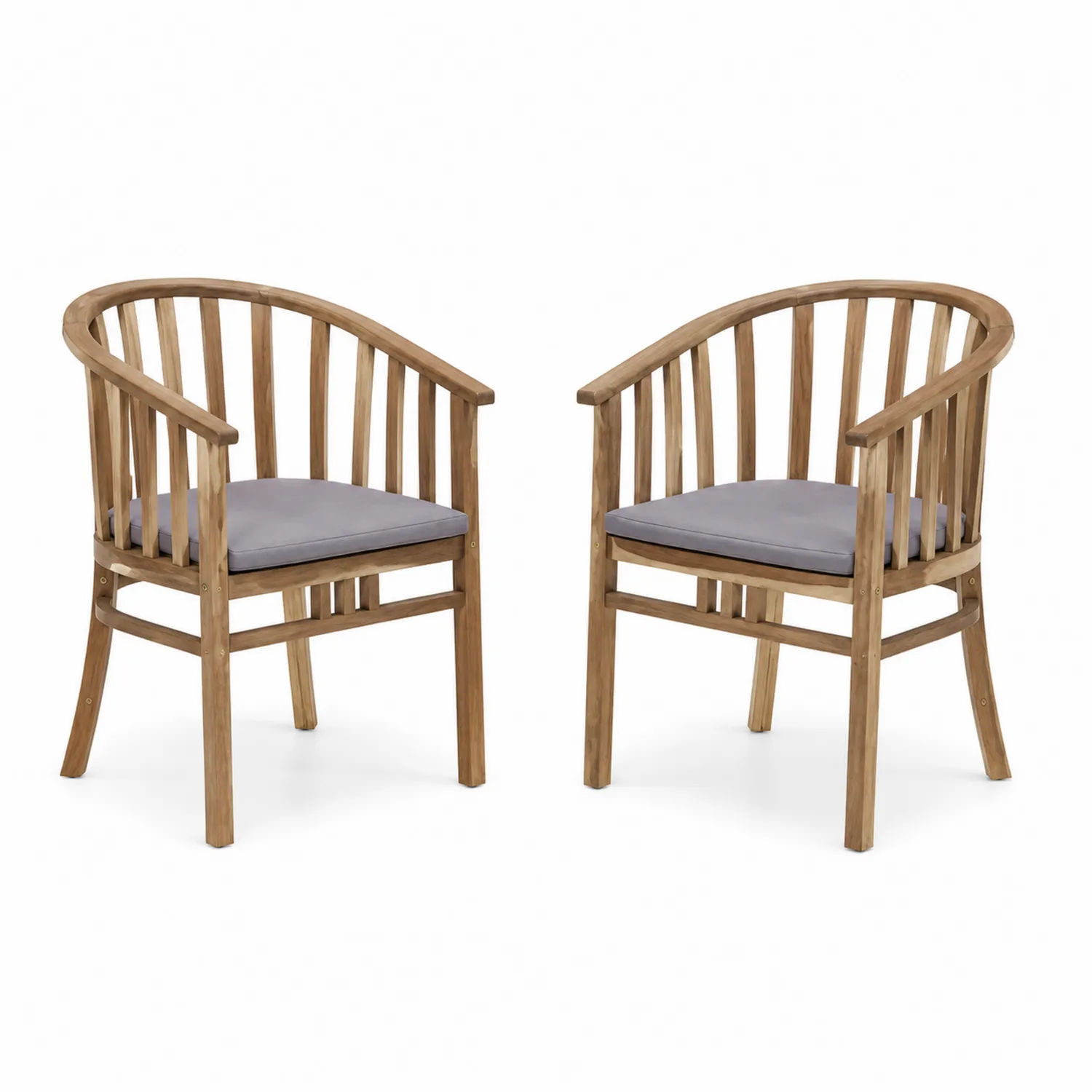 Ensemble de 2 chaises de jardin en teck avec coussin gris-Vexlitorin