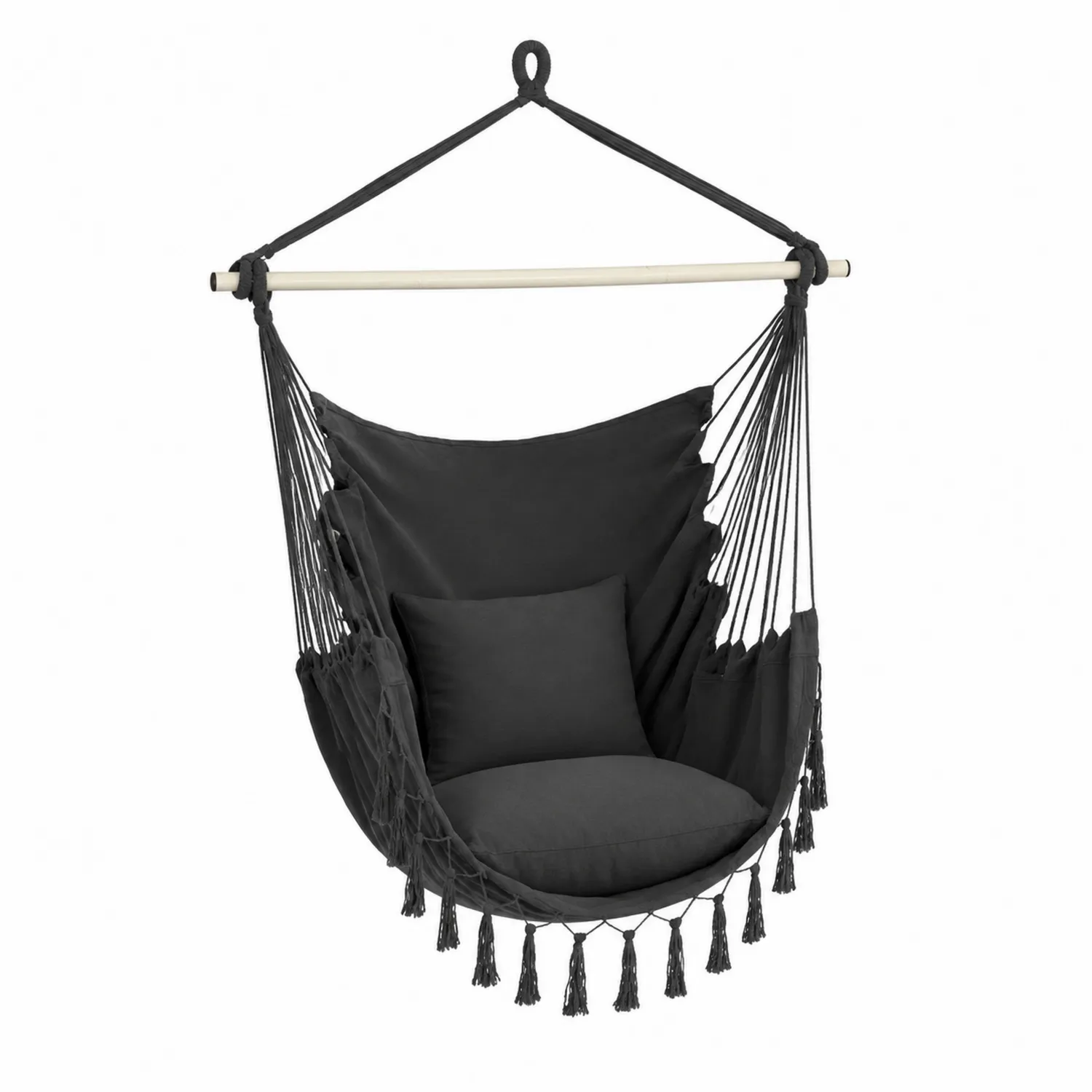 Chaise Suspendue en Coton Noir avec Coussins-Vexlitorin