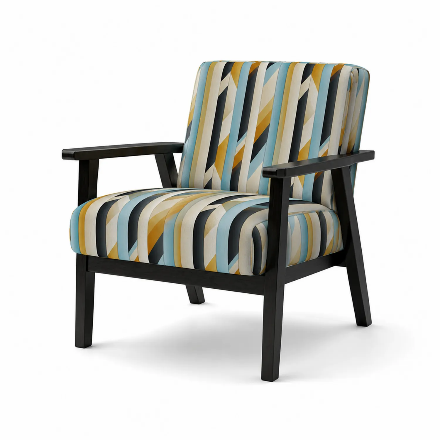 Fauteuil en bois avec tissu à motifs géométriques multicolores-Vexlitorin