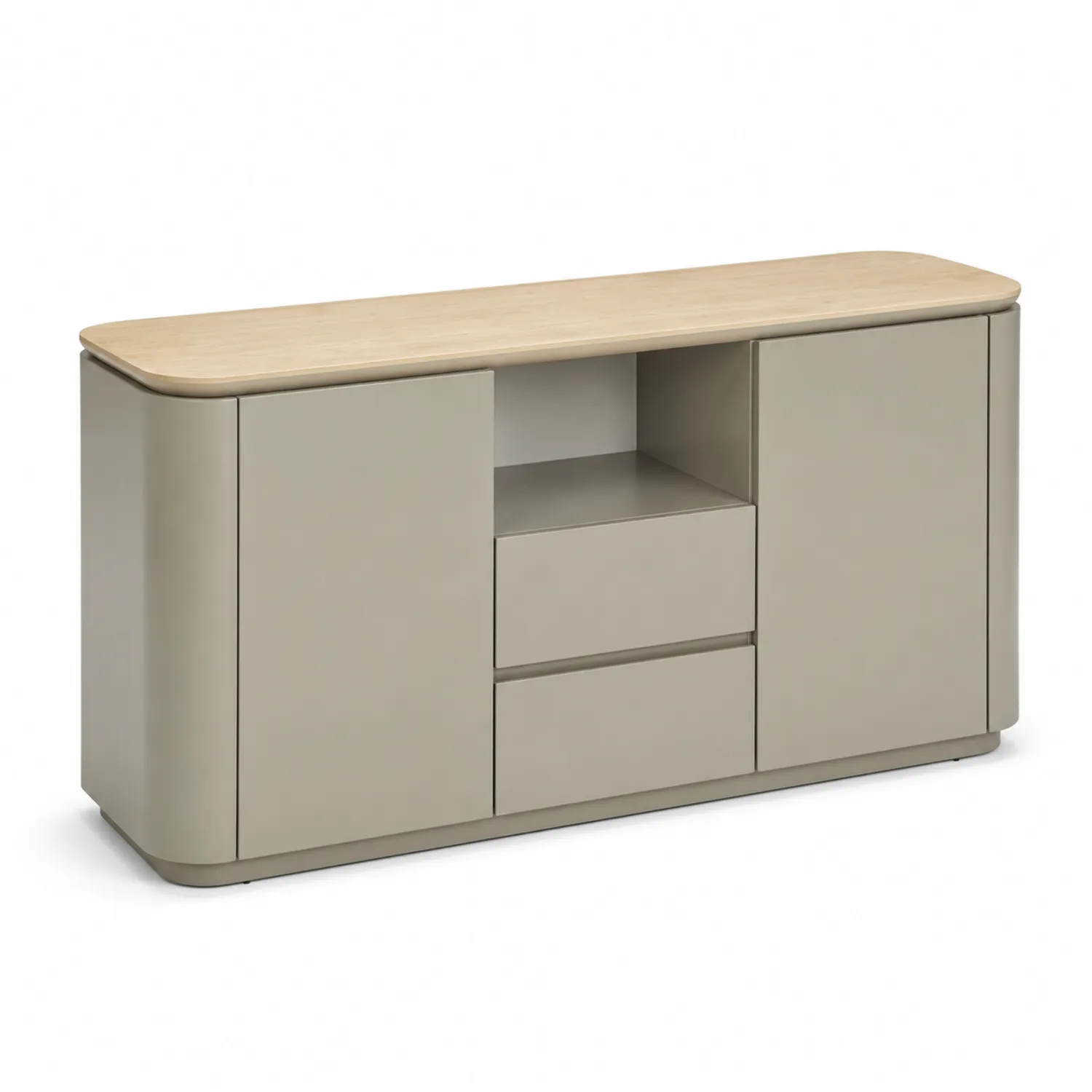 Buffet en bois avec placage de chêne et rangement beige-Vexlitorin