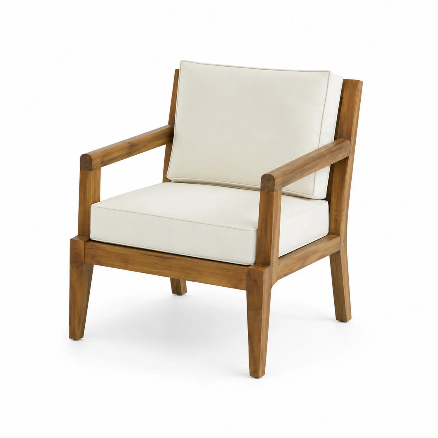 Fauteuil en bois avec coussins en polyester beige-Vexlitorin