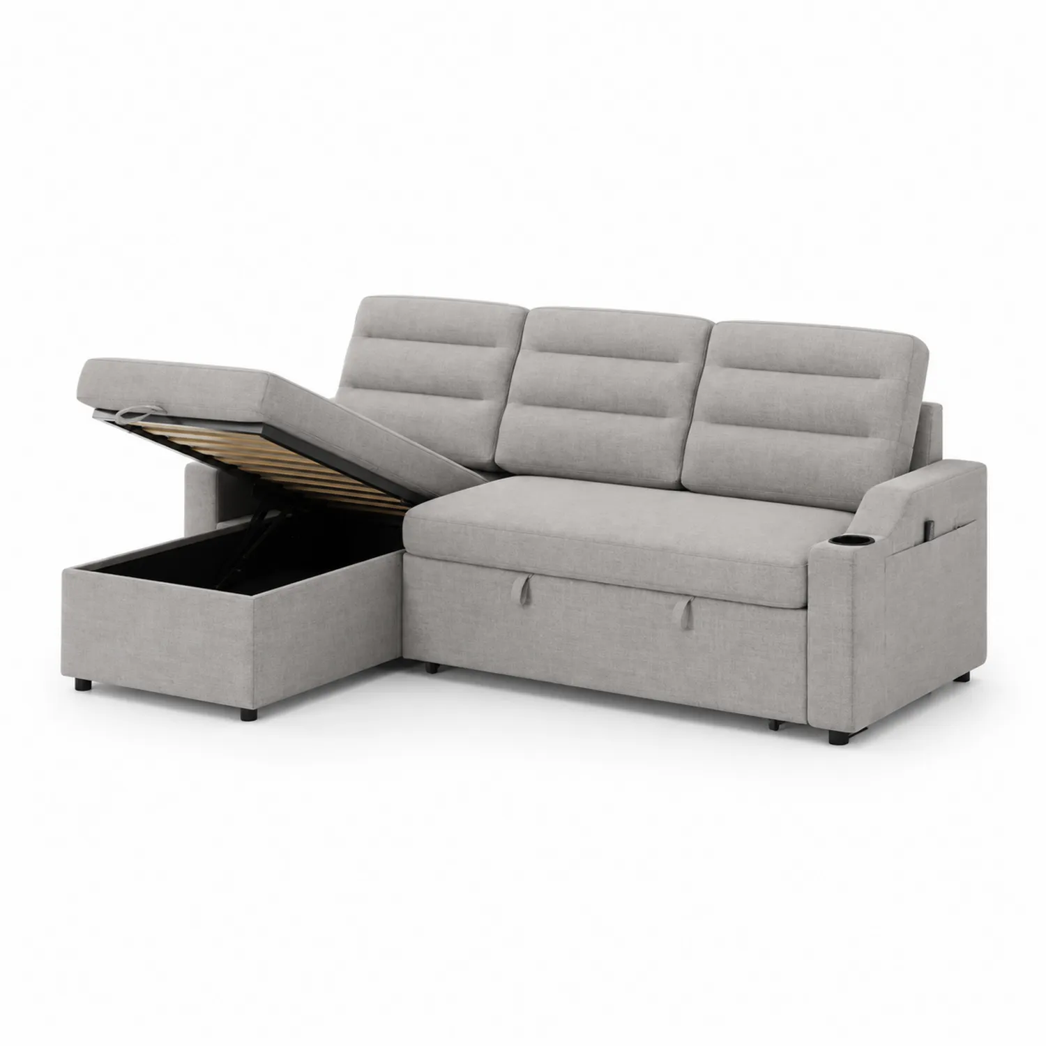 Canapé modulaire en tissu avec rangement et porte-gobelet Gris Clair-Vexlitorin