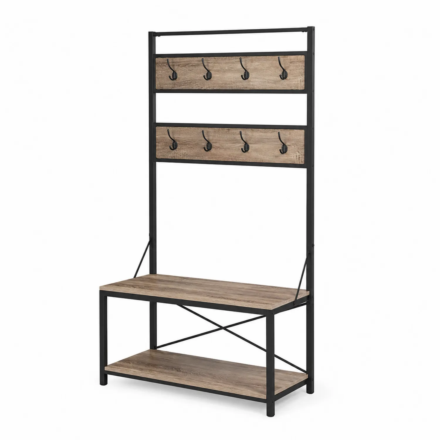 Porte-Manteaux en Métal et Bois avec Banc-Vexlitorin