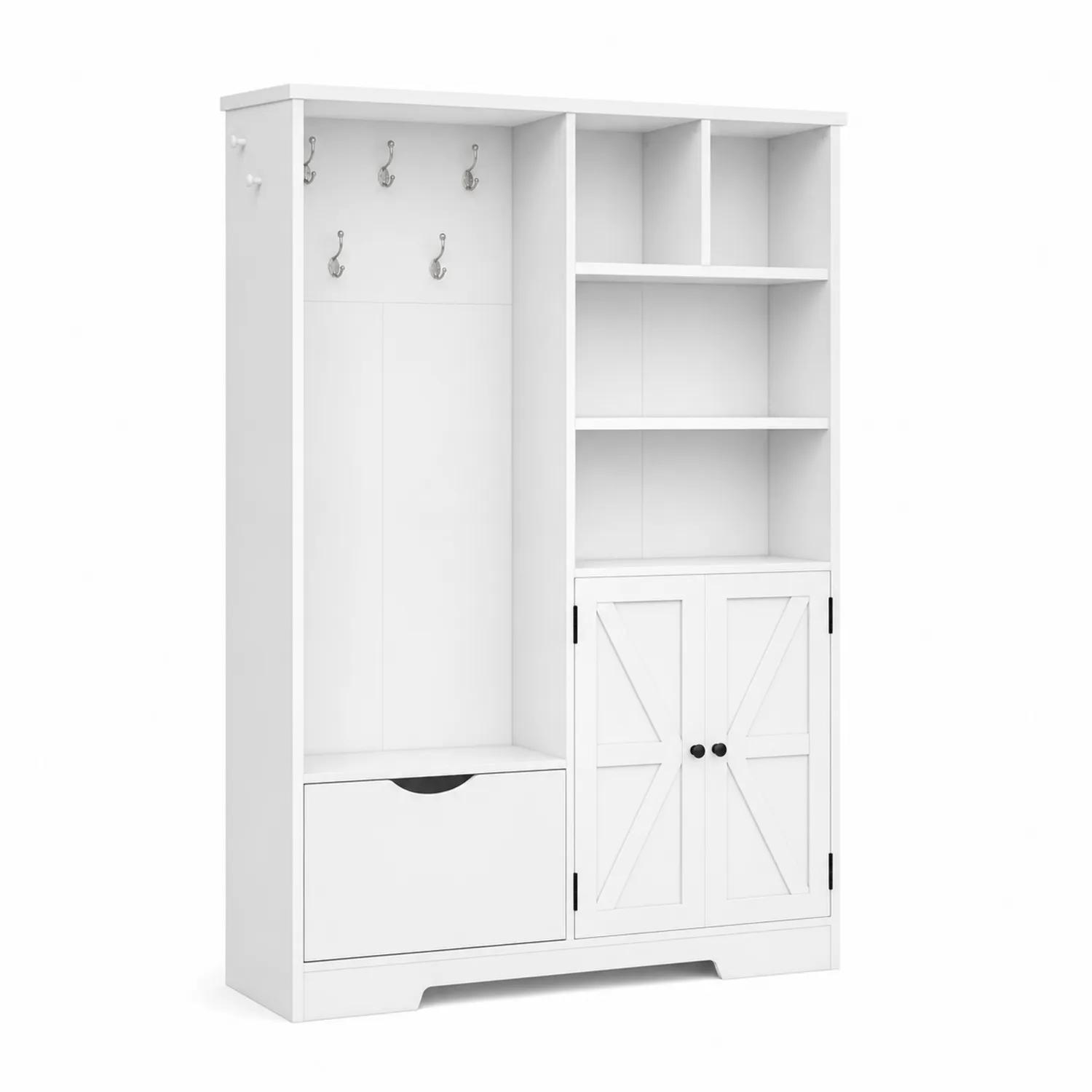 Vestiaire en Bois Blanc avec Étagères et Crochets-Vexlitorin