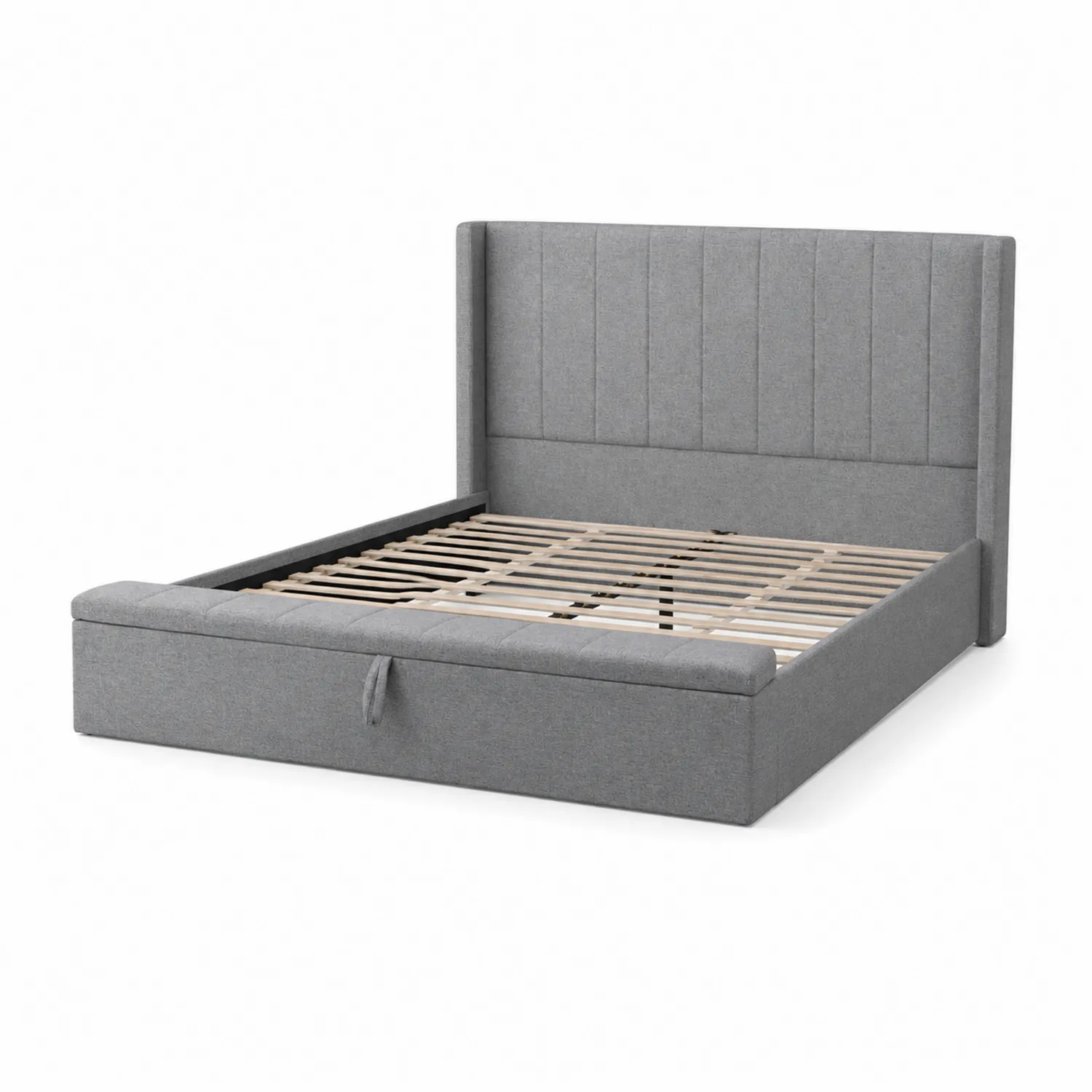 Lit double en bois avec rangement gris 160x200 cm-Vexlitorin