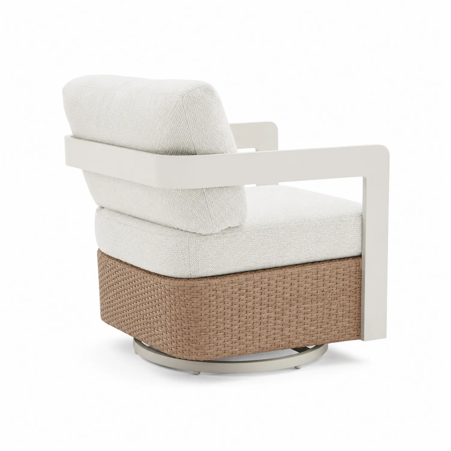 Fauteuil pivotant en tissu Beige et résine tressée avec structure en aluminium-Vexlitorin