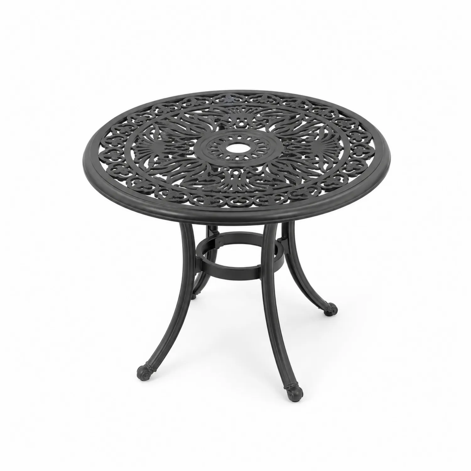 Table de jardin ronde en métal noir ajouré-Vexlitorin