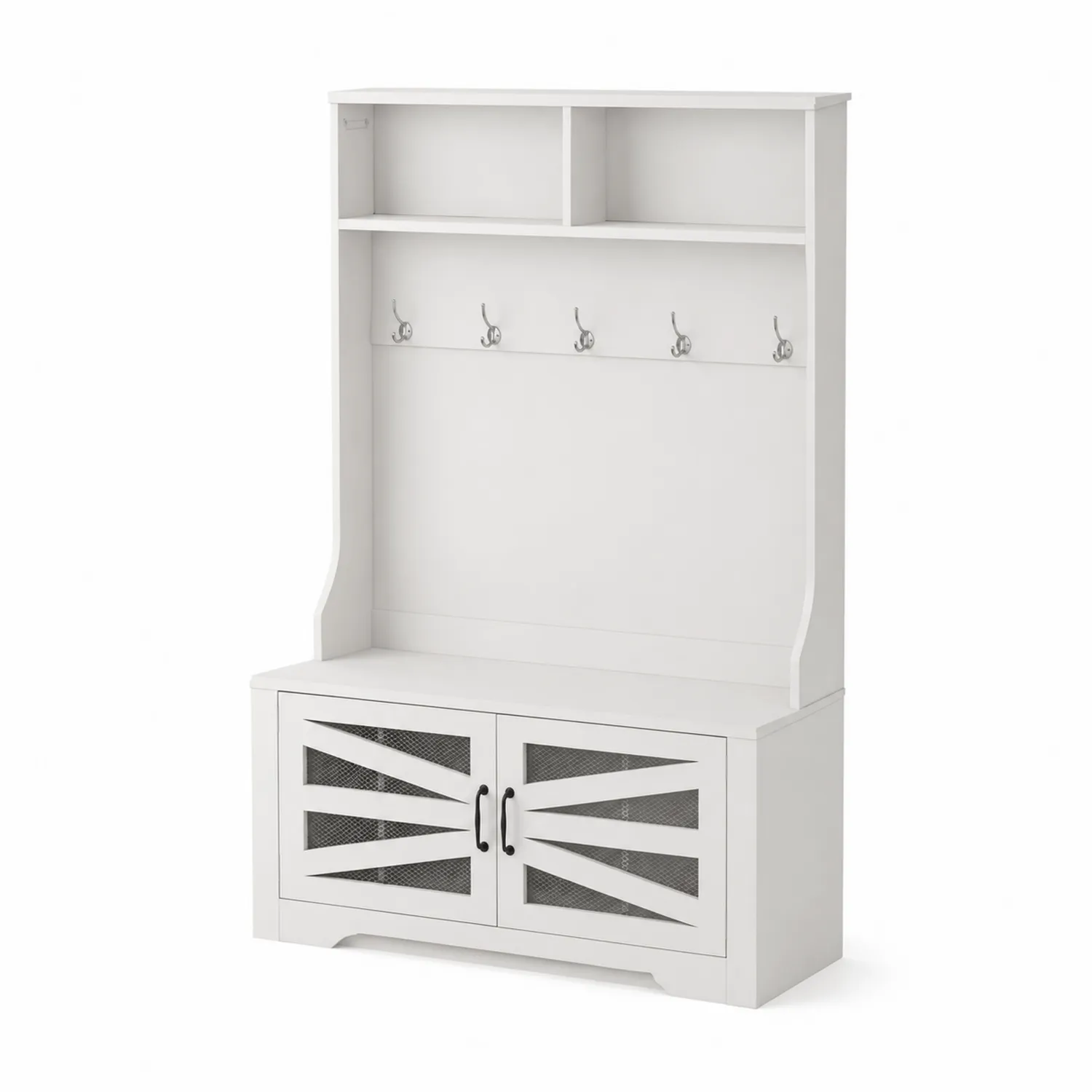 Porte-manteaux d'entrée en bois MDF blanc avec crochets et rangement-Vexlitorin