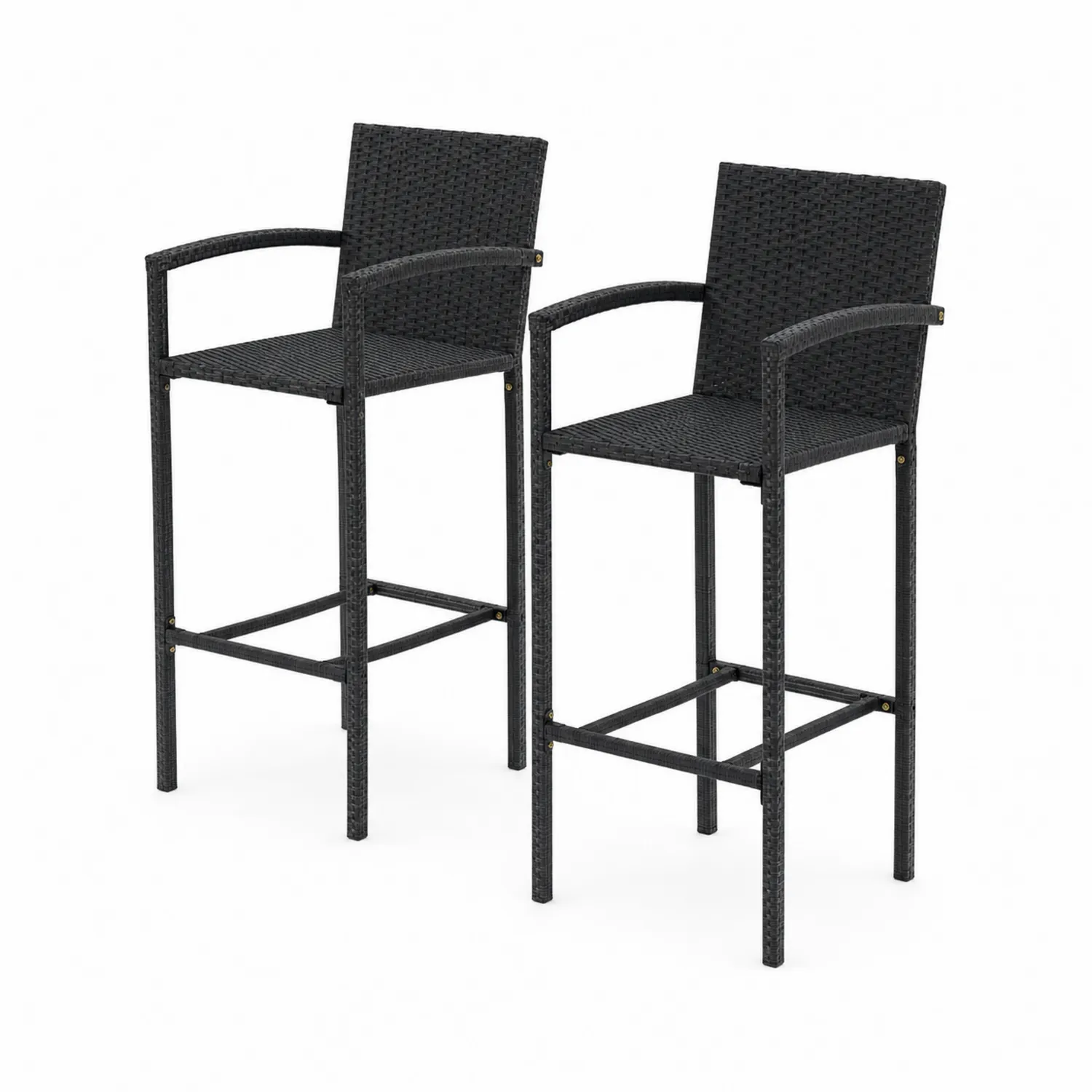 Tabourets de bar en rotin synthétique avec accoudoirs Noir - Lot de 2-Vexlitorin