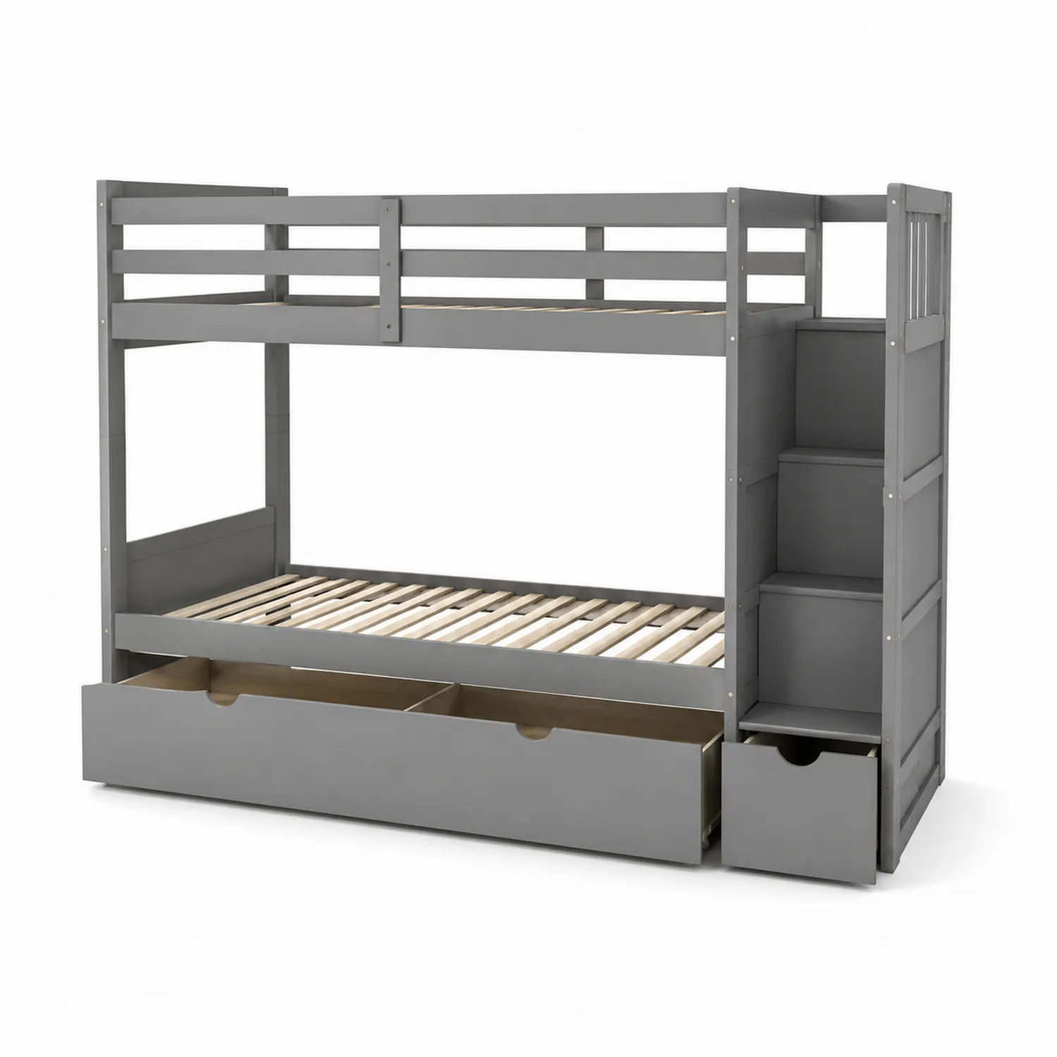 Lit superposé en bois gris avec tiroirs intégrés 90x200 cm-Vexlitorin