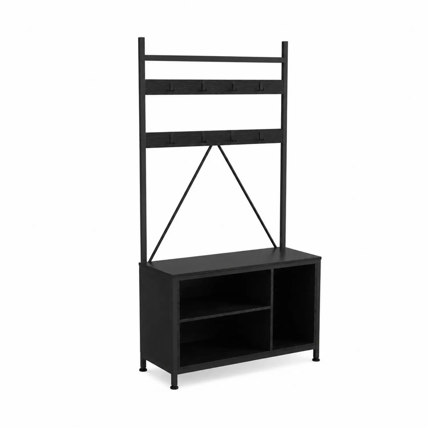 Portemanteau en Métal Noir avec Étagères MDF 180x80x30 cm-Vexlitorin