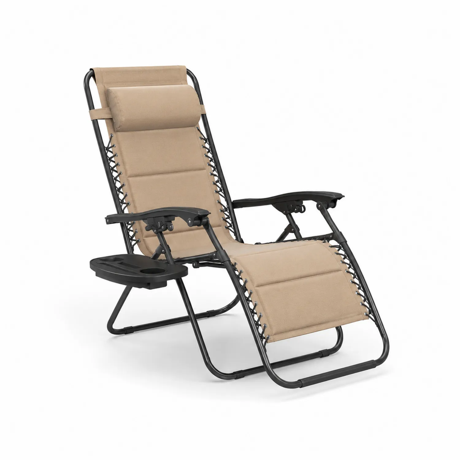 Chaise longue pliante en métal et tissu beige-Vexlitorin