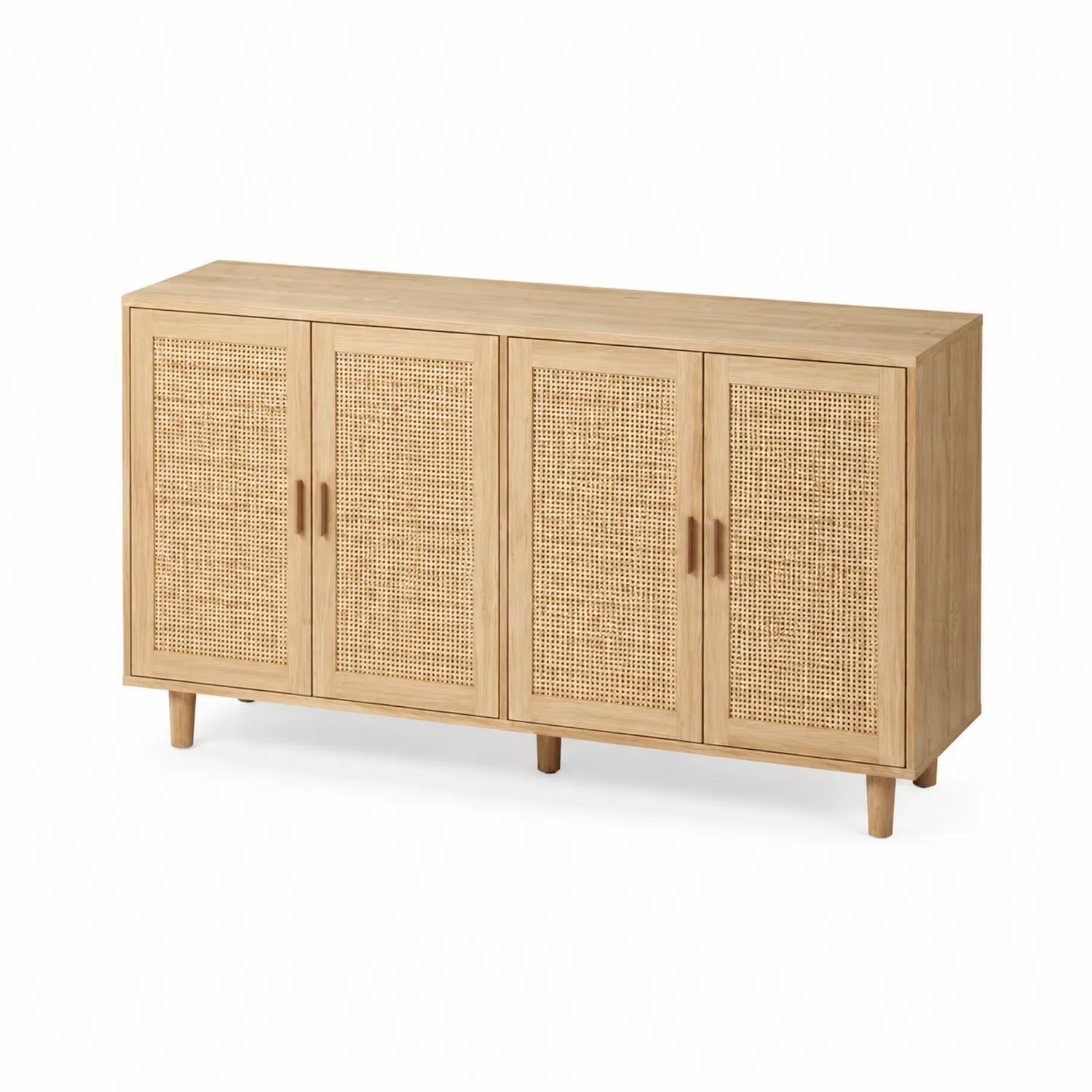 Buffet en bois et rotin avec poignées en métal 160x80x40 cm-Vexlitorin