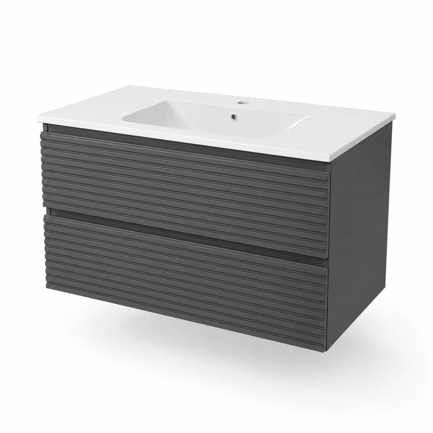 Meuble lavabo suspendu 80 cm en MDF Gris avec vasque en céramique-Vexlitorin