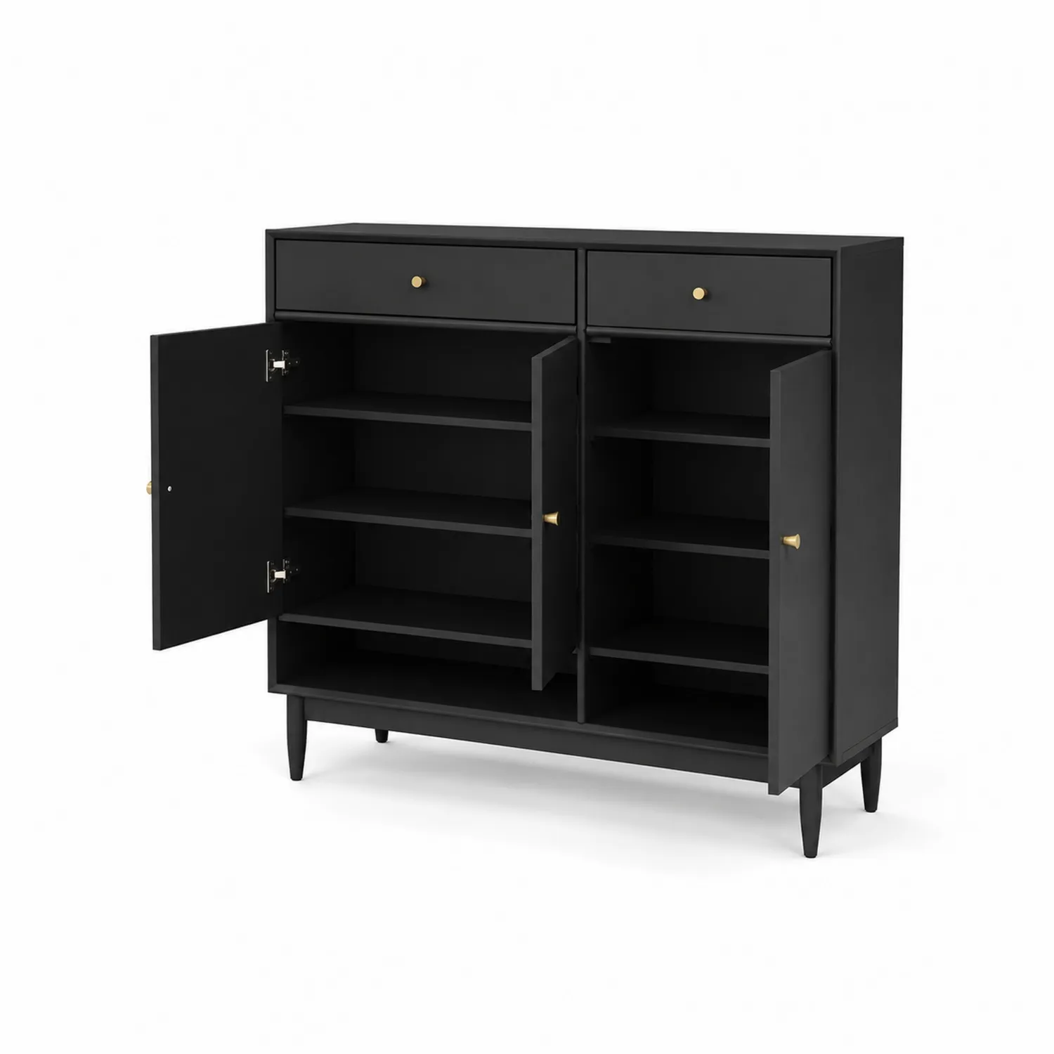 Armoire à chaussures en MDF noir avec tiroirs et étagères-Vexlitorin