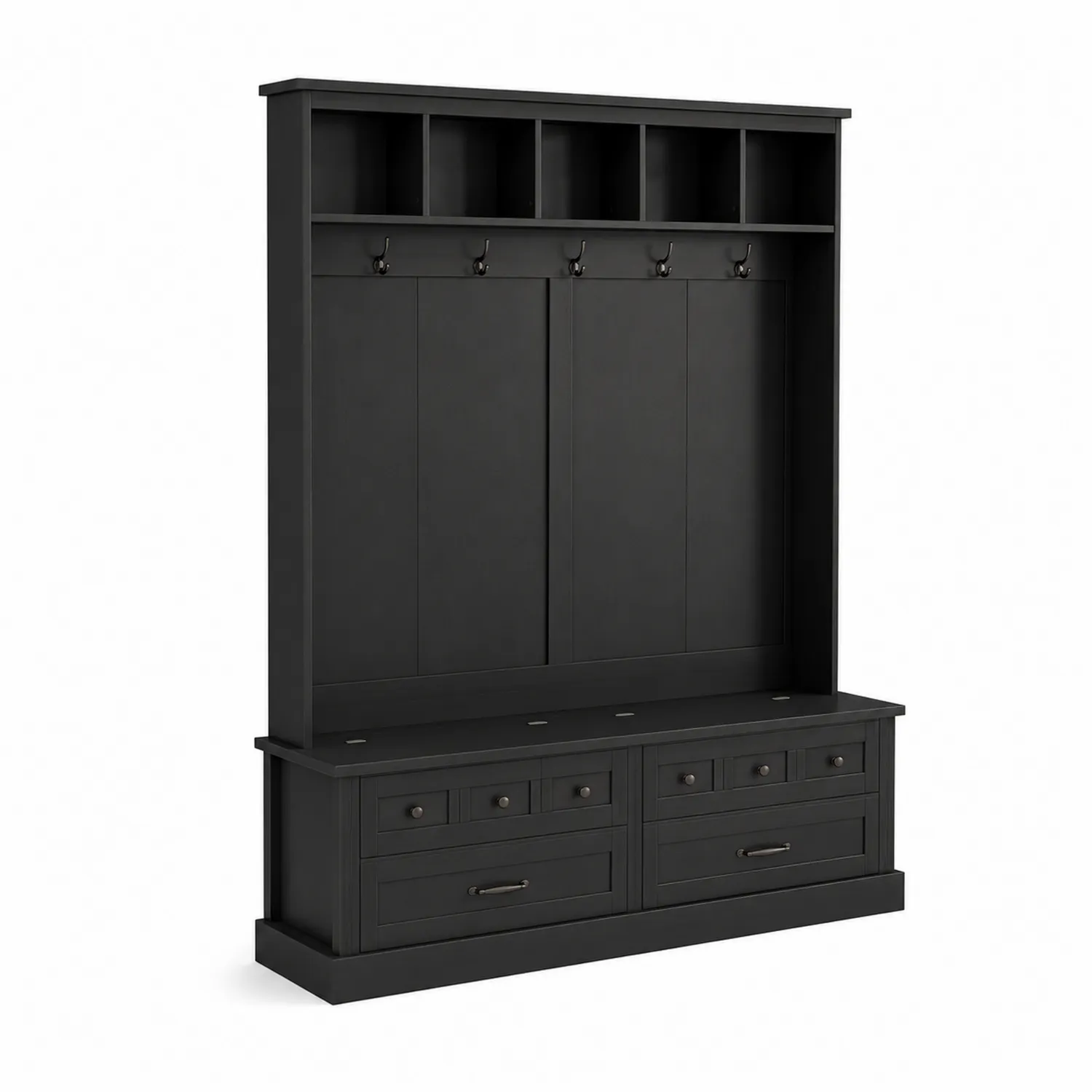 Portemanteau en Bois Noir avec Banc et Casiers-Vexlitorin