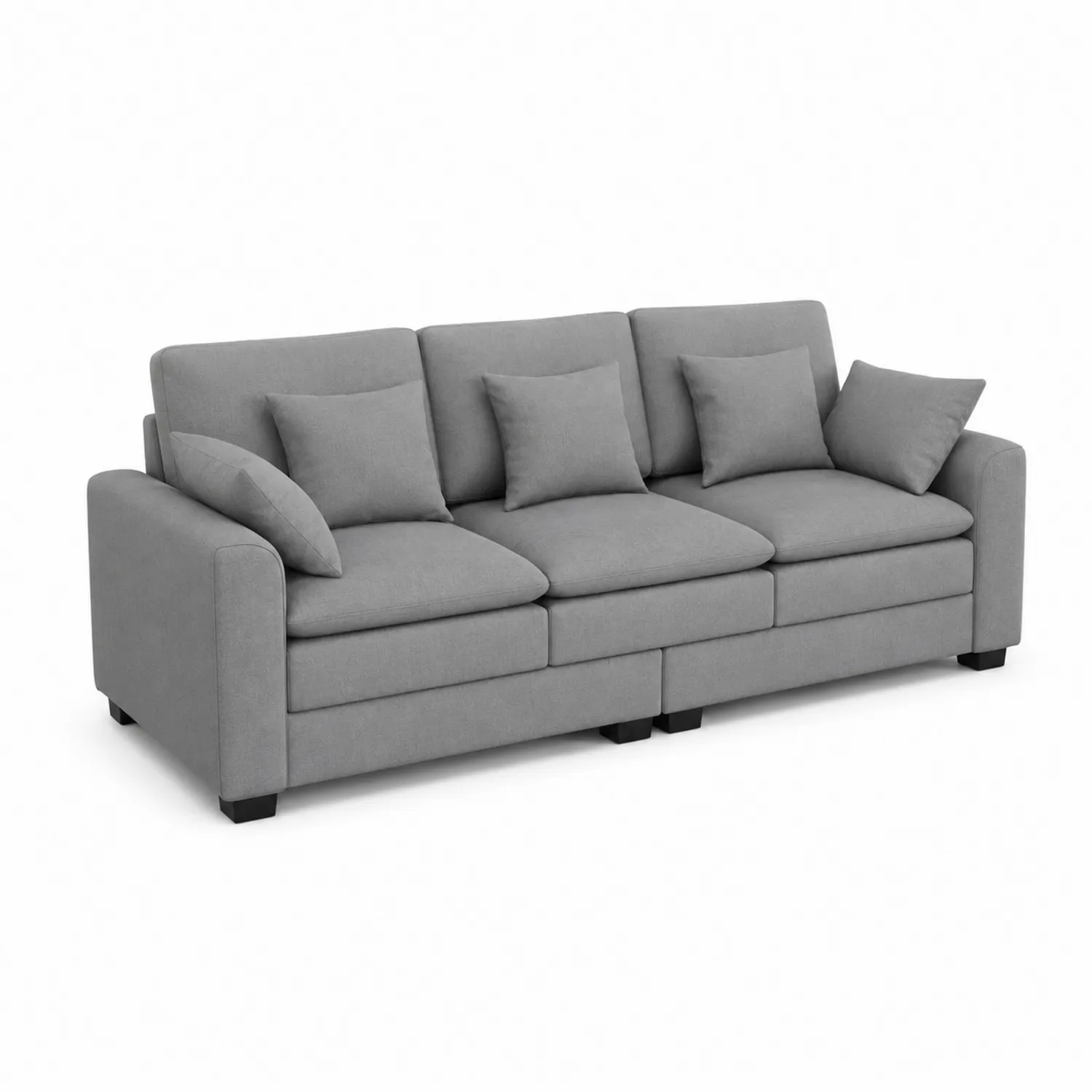Canapé 3 places en tissu Gris avec coussins amovibles-Vexlitorin