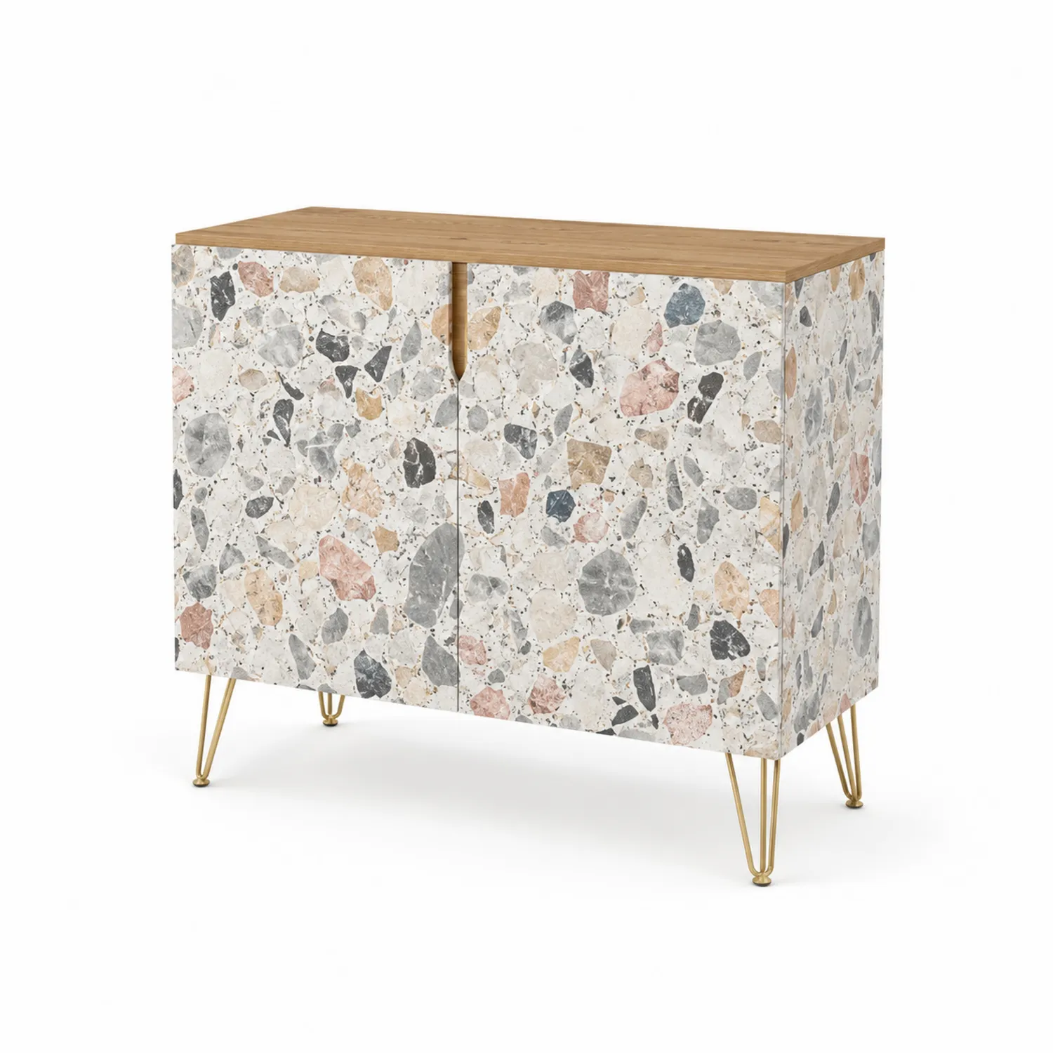 Buffet en Terrazzo avec Pieds Métalliques Dorés 75x90x40cm-Vexlitorin