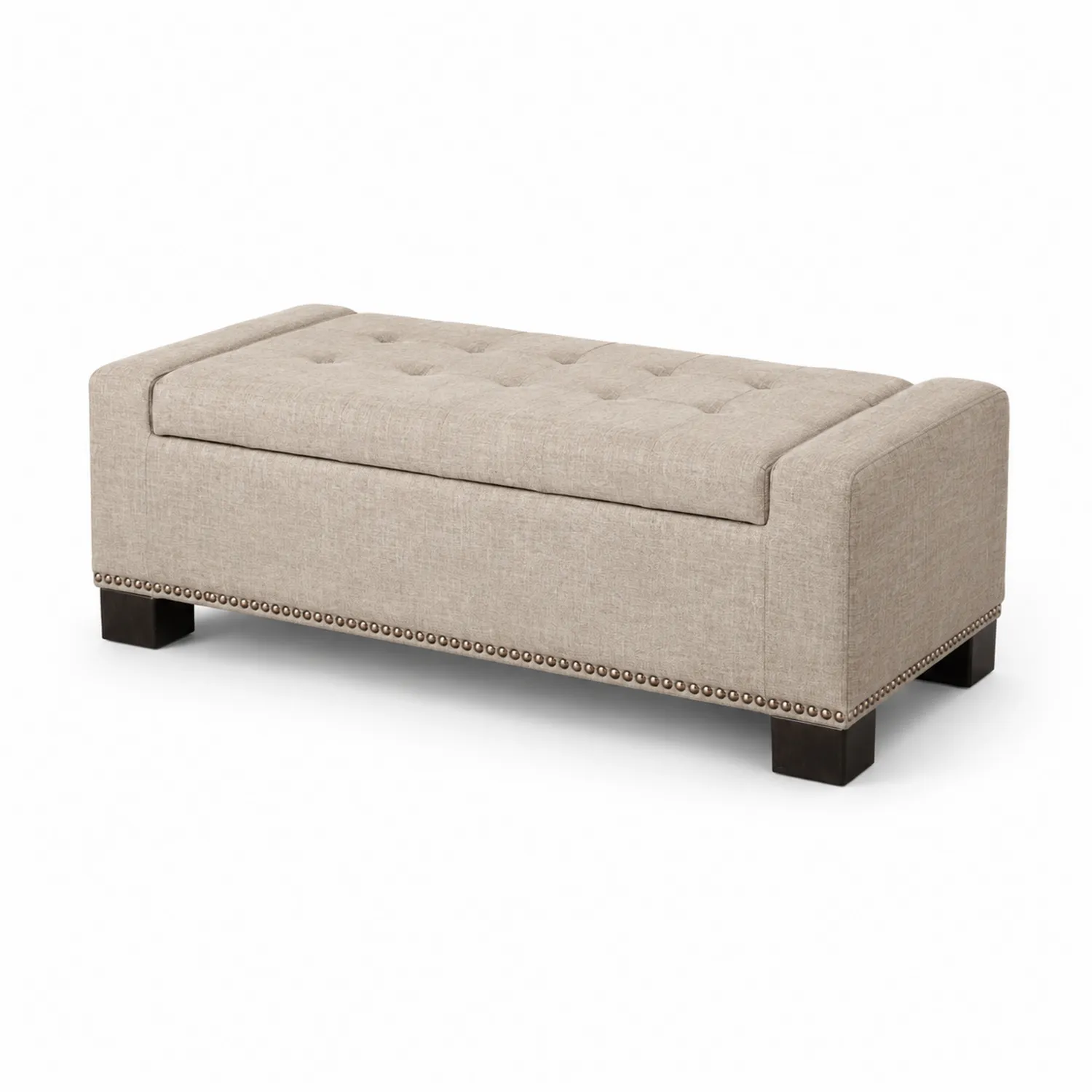 Banc de rangement en tissu beige avec pieds en bois 120x45x45 cm-Vexlitorin