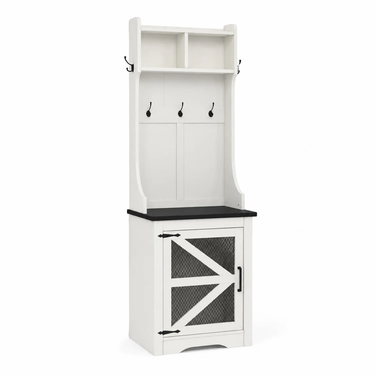 Porte-manteaux en bois blanc et noir avec détails en métal-Vexlitorin