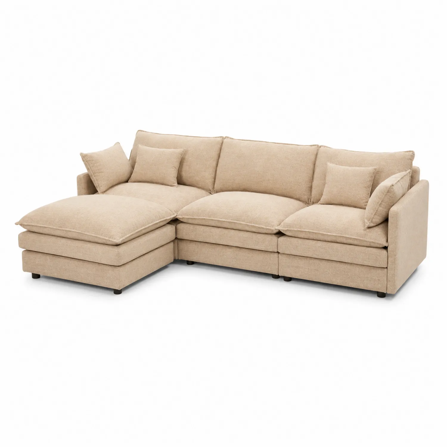 Canapé modulable en tissu avec méridienne et coussins beige-Vexlitorin