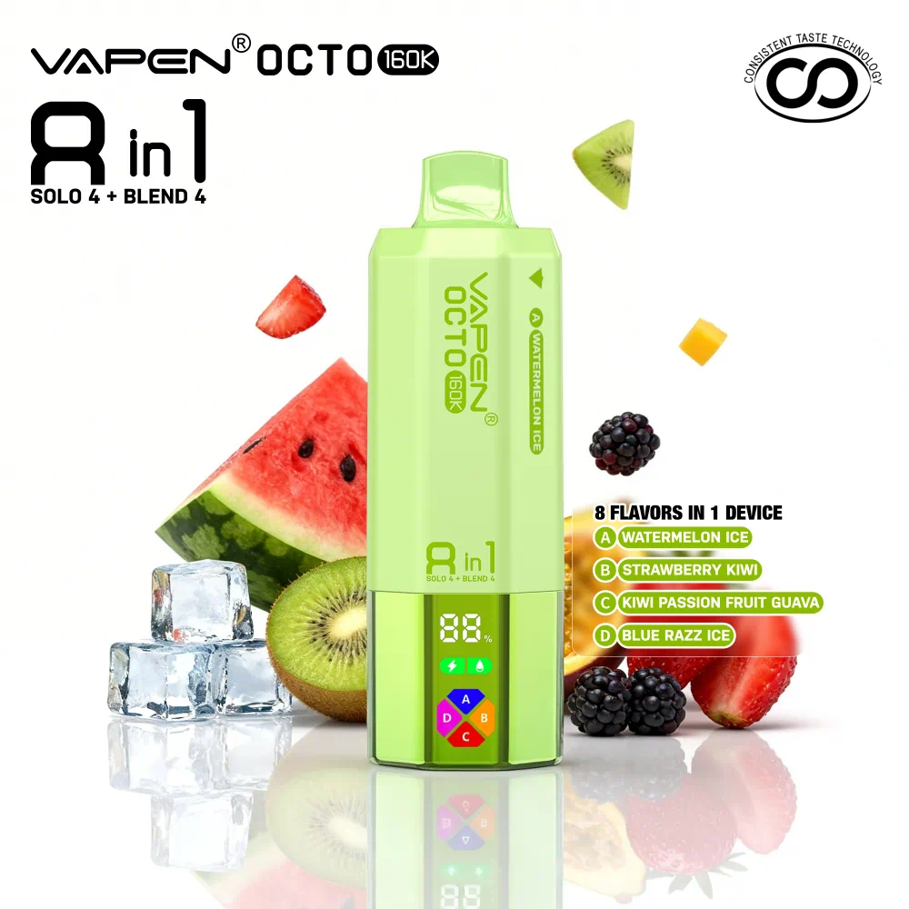 VAPEN OCTO 160000 Puffs - Wassermelone Eis + Erdbeere Kiwi + Kiwi Passionsfrucht Guave + Blue Razz Eis