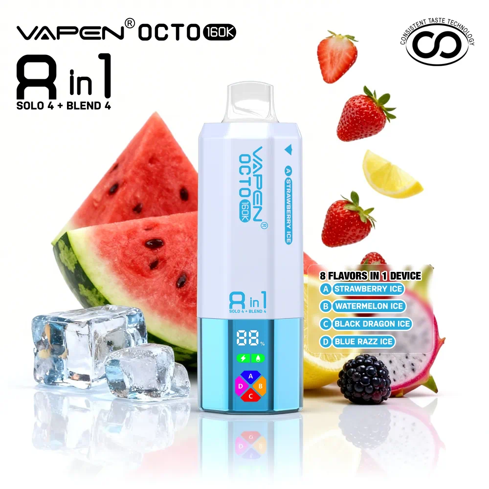 VAPEN OCTO 160000 Puffs - Erdbeere Eis + Wassermelone Eis + Black Dragon Ice + Blue Razz Eis