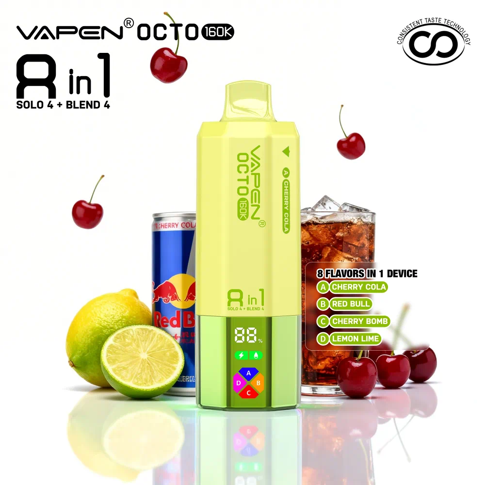 VAPEN OCTO 160000 Puffs - Cherry Cola + Red Bull + Kirschbombe + Zitrone Limette