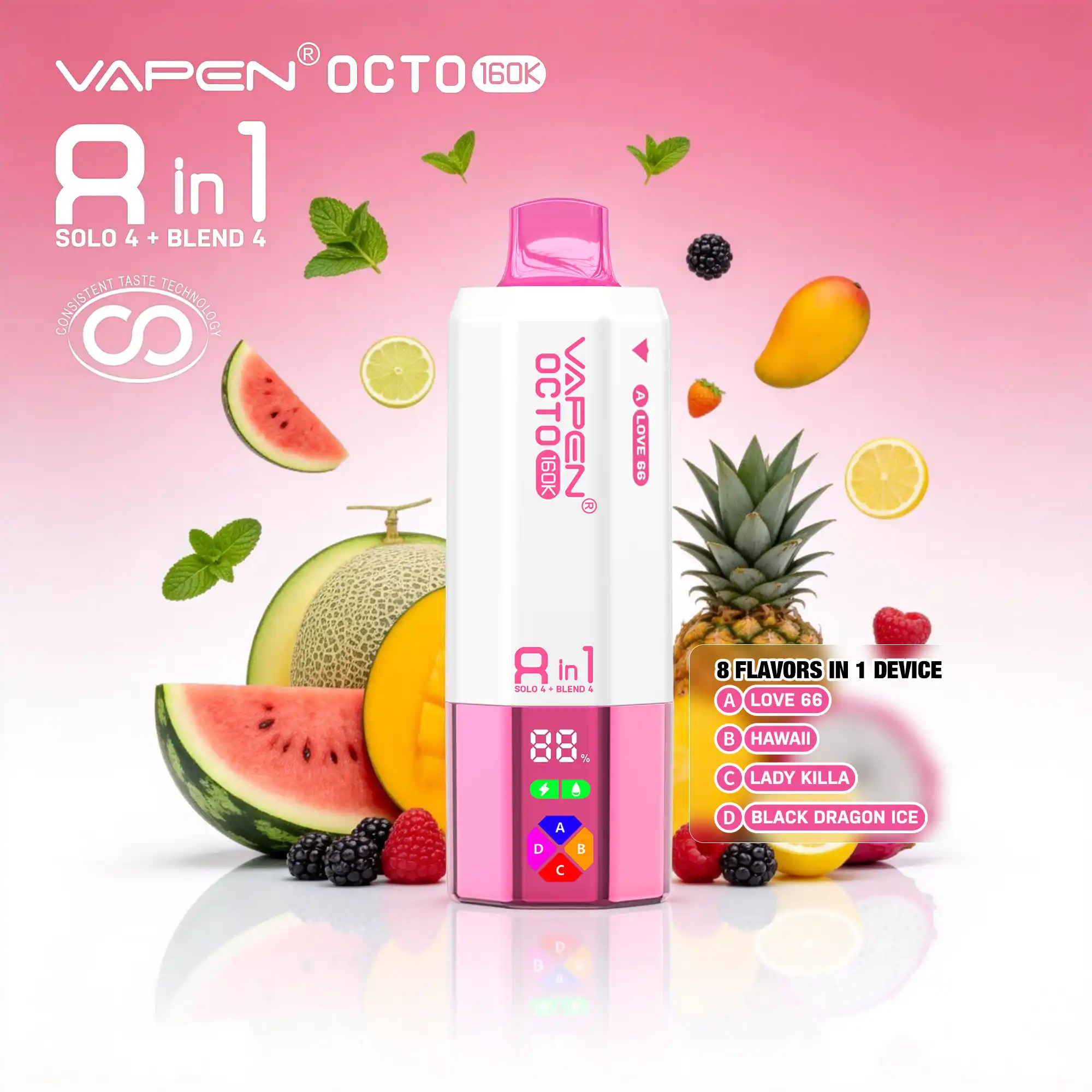 VAPEN OCTO 160000 Puffs - Love 66 + Hawaii + Lady Killa + Black Dragon Ice