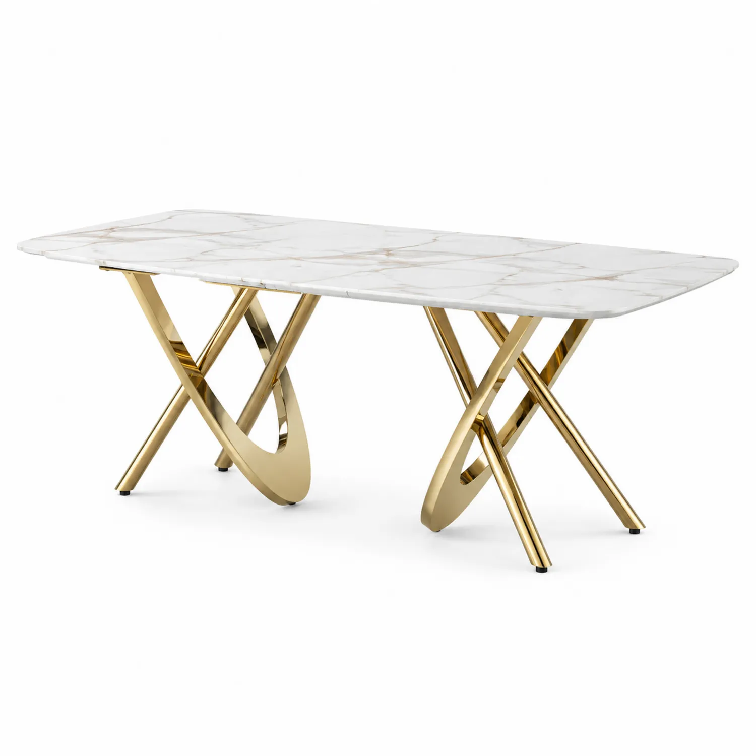 Mesa de comedor de mármol y acero inoxidable 200x100x76 cm-Skandiformco