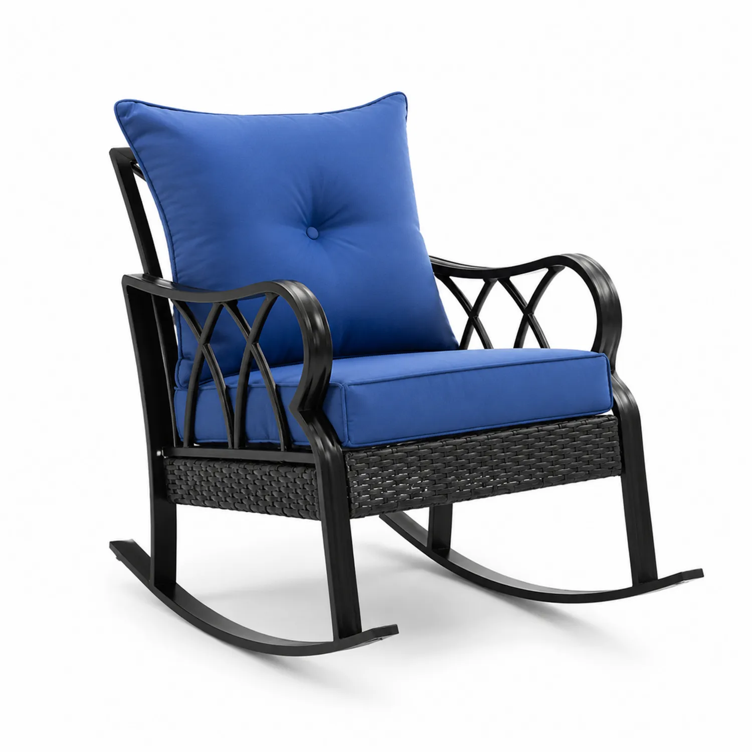 Silla Mecedora de Metal con Cojines de Tela Azul-Skandiformco