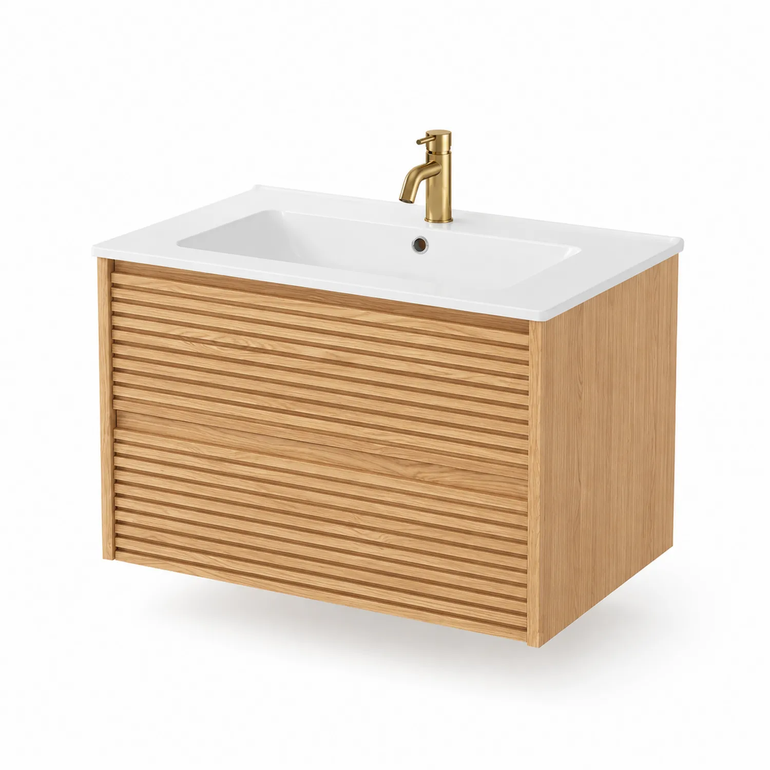 Armario de lavabo de madera con lavabo de cerámica de 80 cm-Skandiformco
