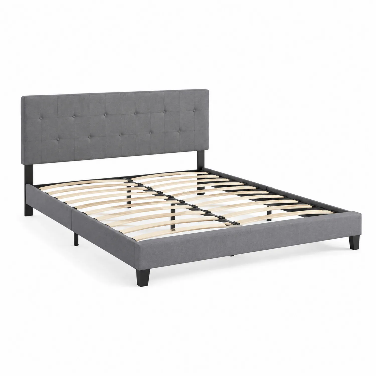 Cama de Tela de Poliéster Gris con Estructura de Metal 140x200 cm-Skandiformco