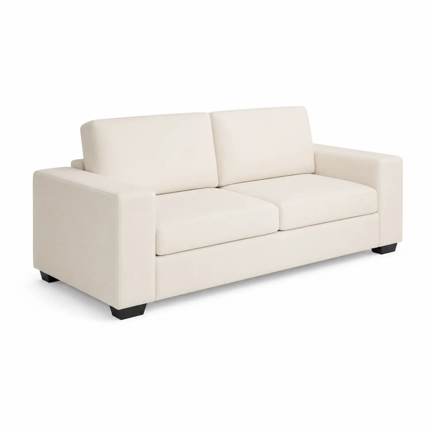 Sofá de dos plazas de tela microfibra beige con patas de madera-Skandiformco