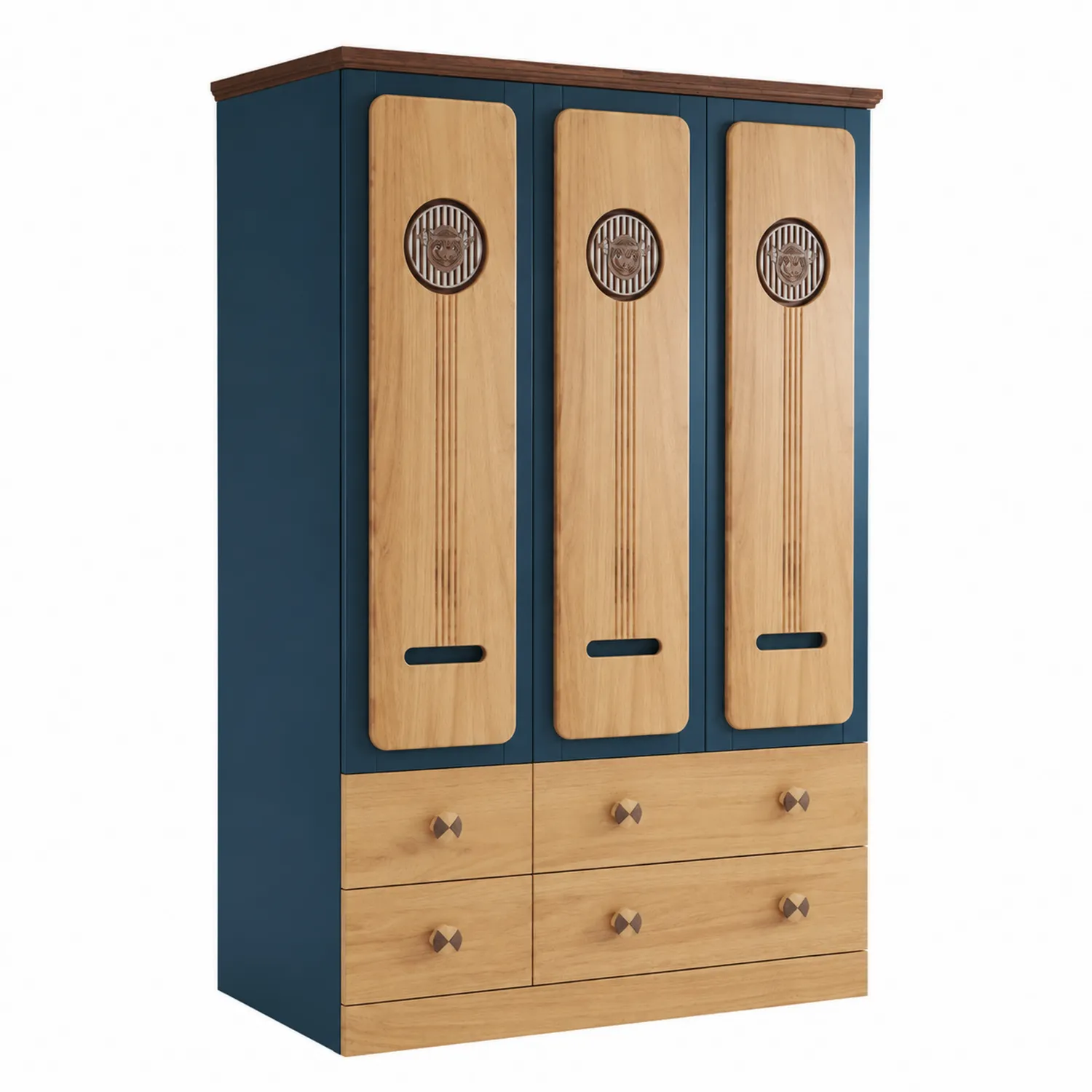Armario de Madera de 3 Puertas con Cajones Azul-Skandiformco