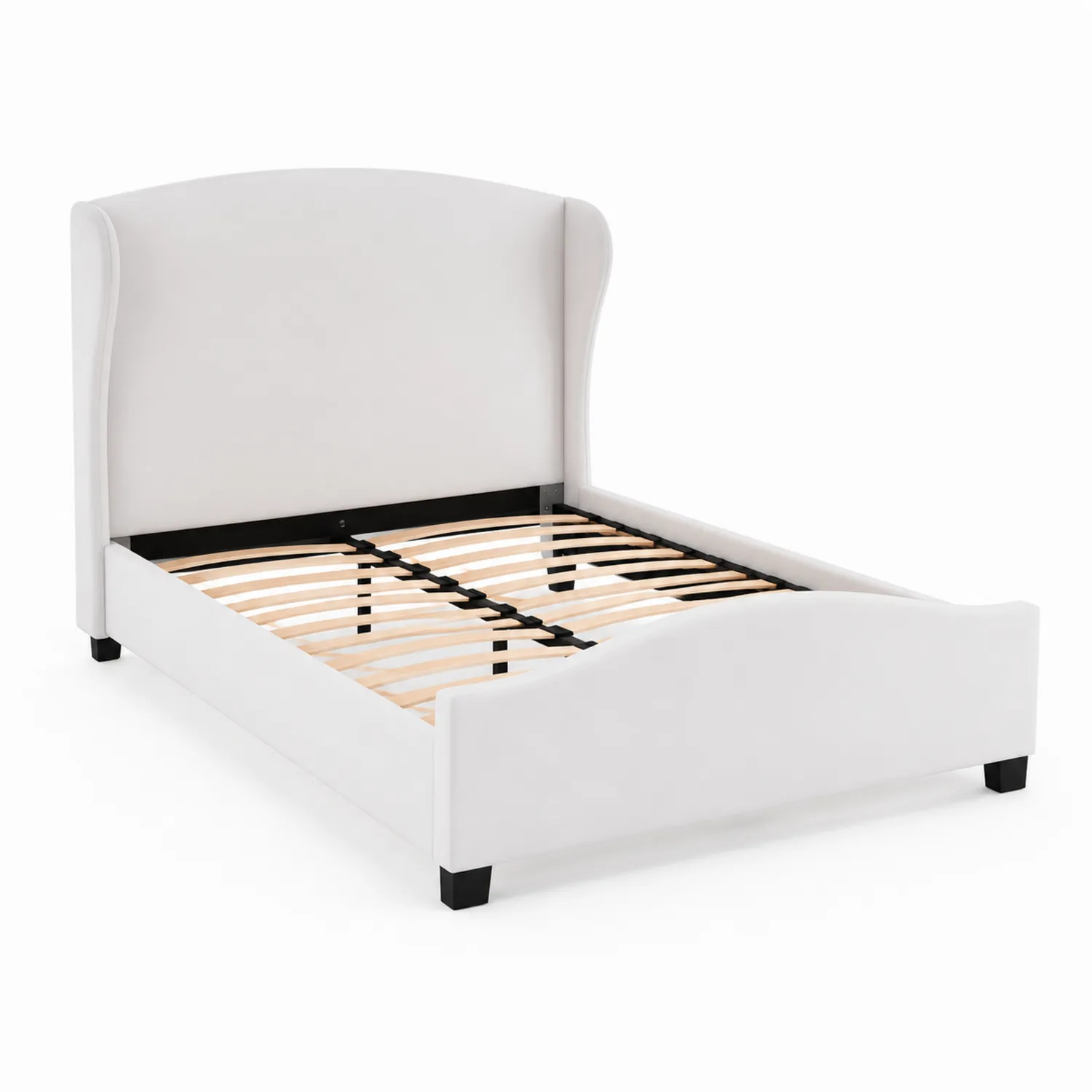 Cama de madera y tela blanca 200x160 cm-Skandiformco