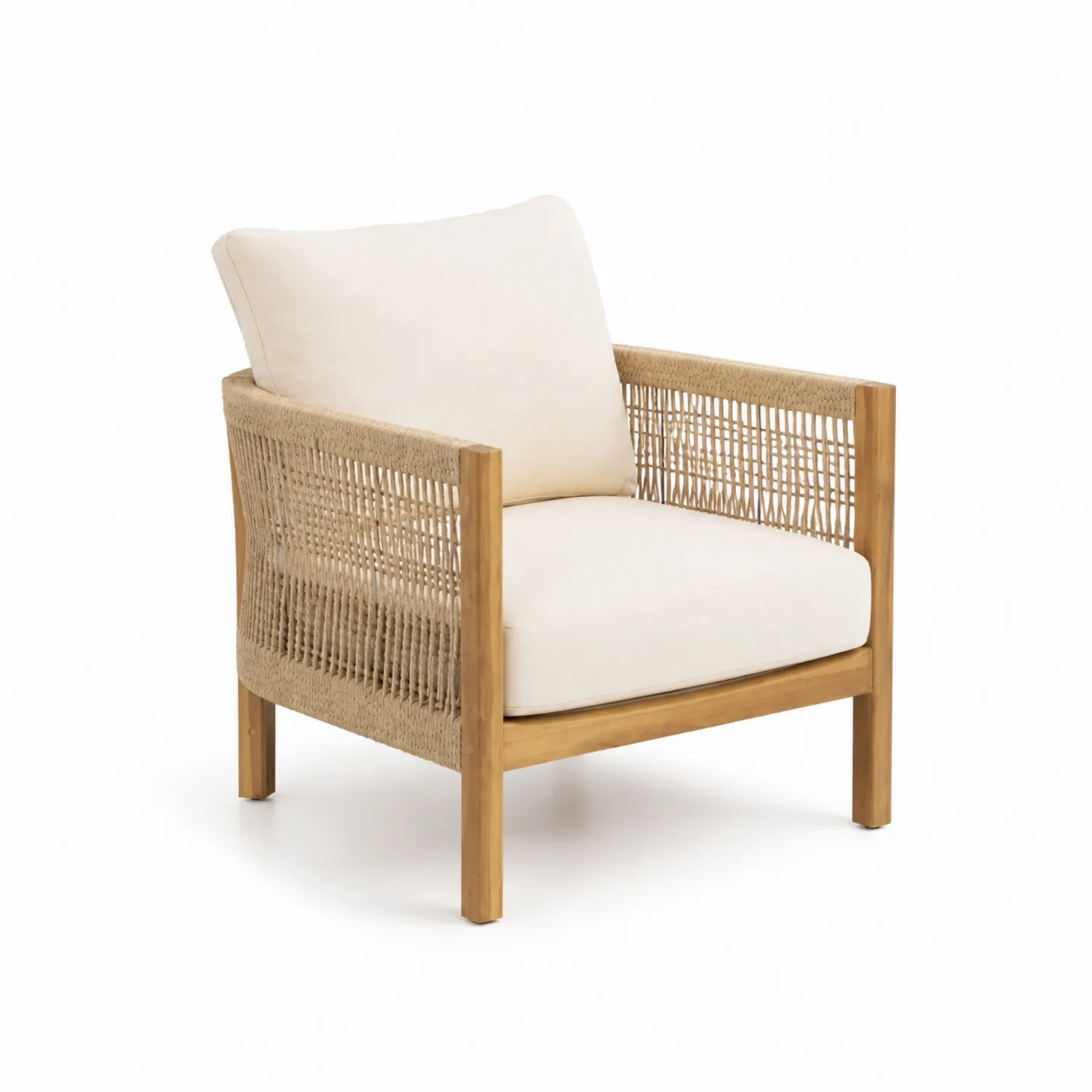 Silla de Madera de Teca y Cuerda Sintética Beige 70x80x75 cm-Skandiformco