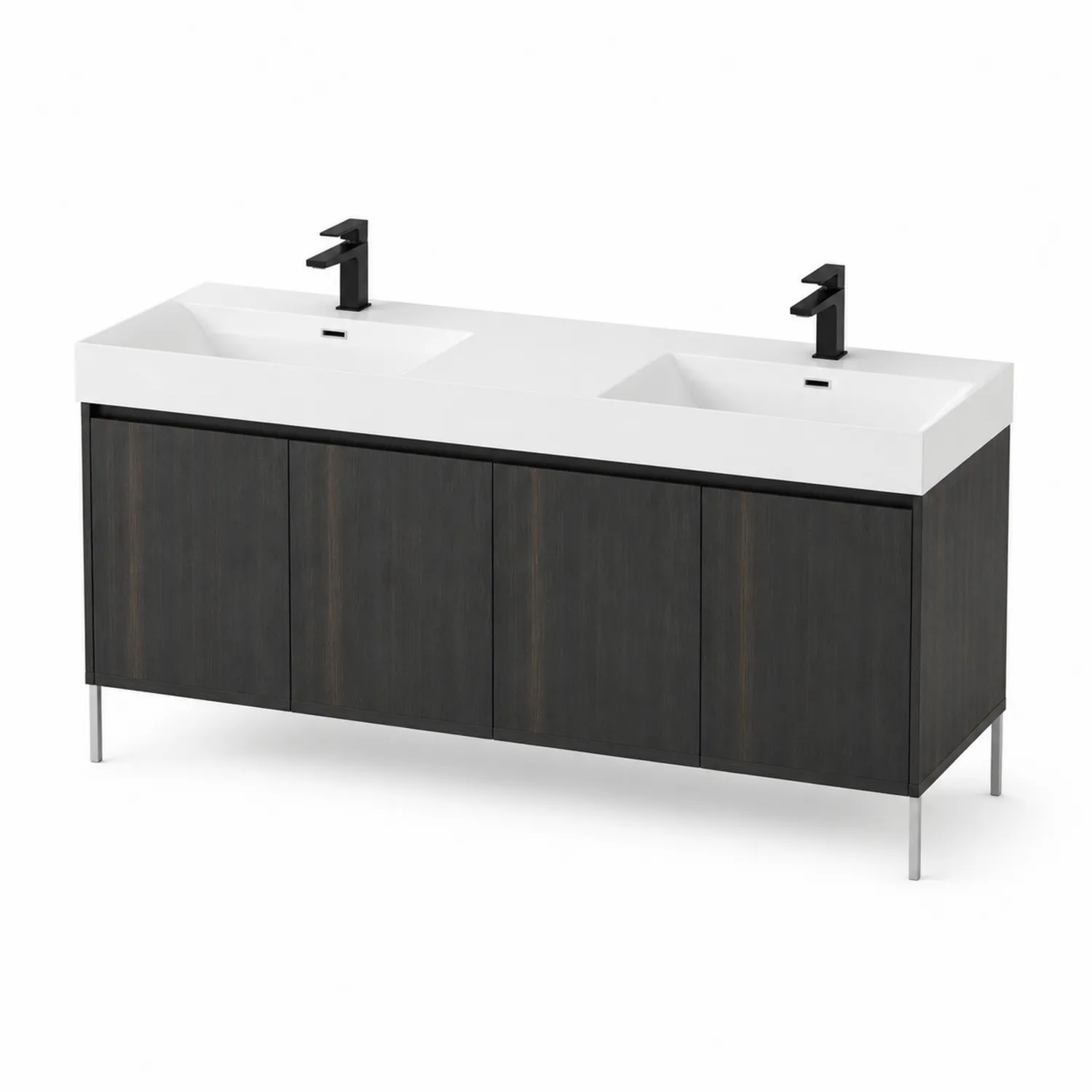 Mueble de lavabo doble de madera y cerámica negra con patas metálicas 140 cm-Skandiformco