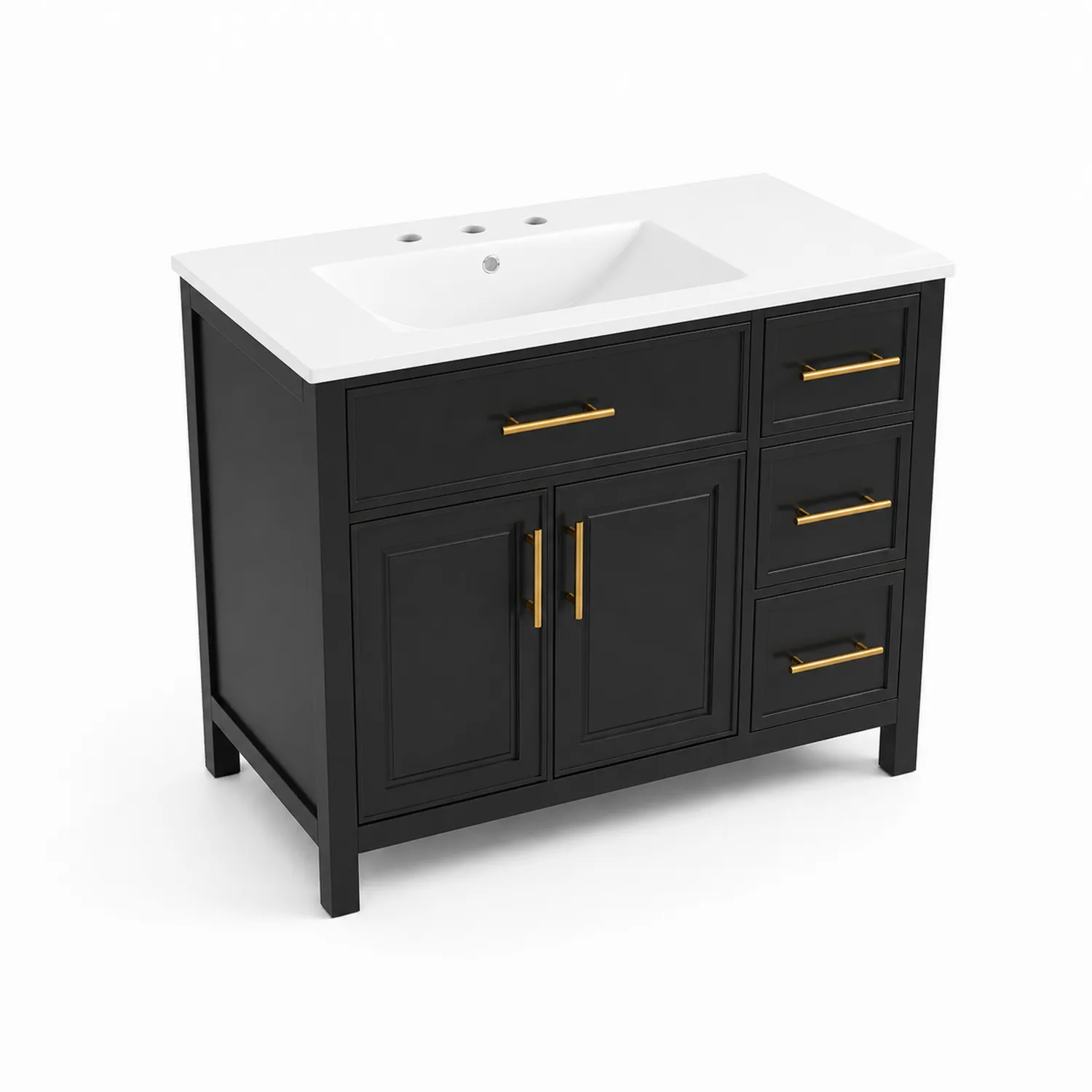 Armario de Madera Negro con Lavabo de Cerámica Blanco-Skandiformco