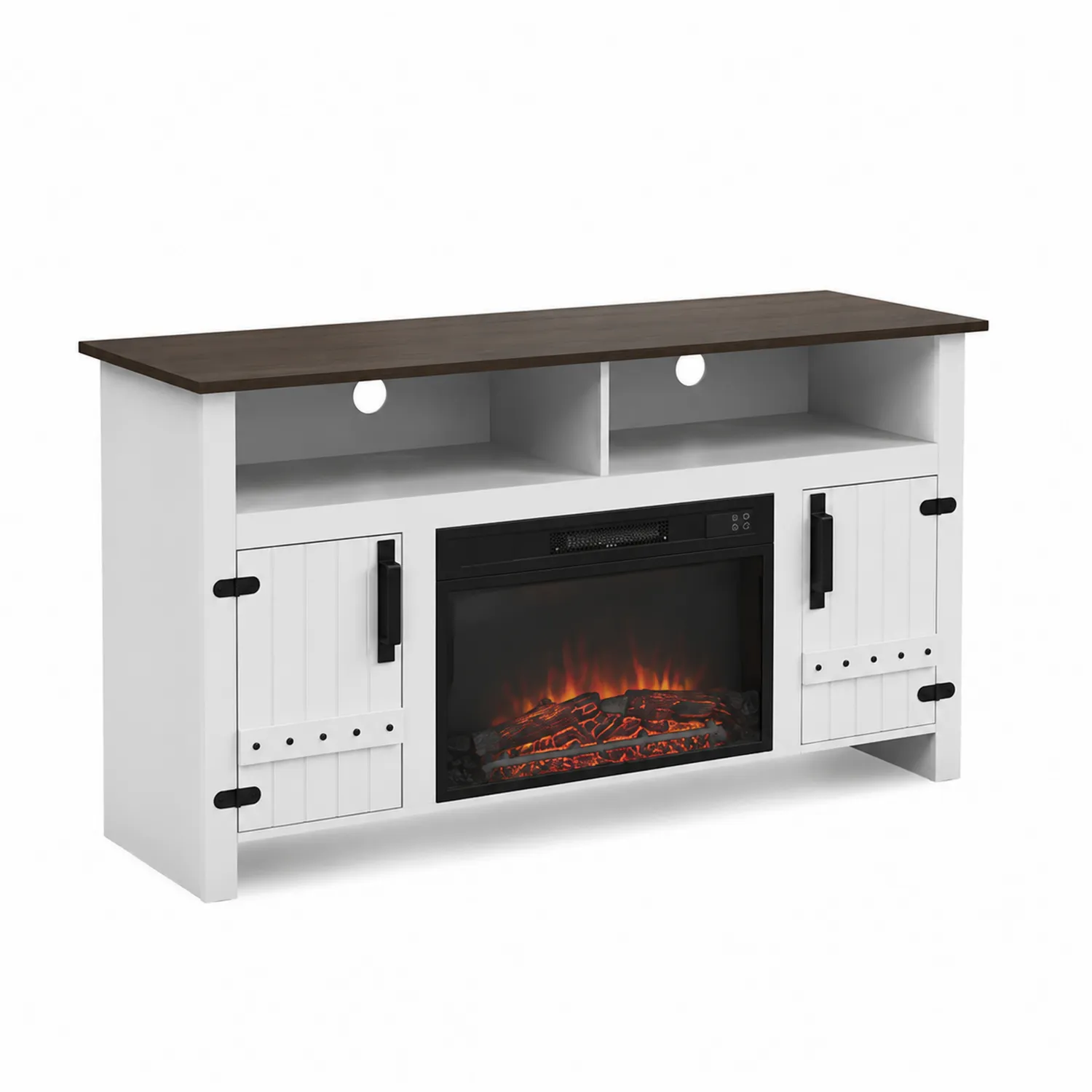 Mueble de TV con Chimenea Eléctrica Blanco y Madera-Skandiformco