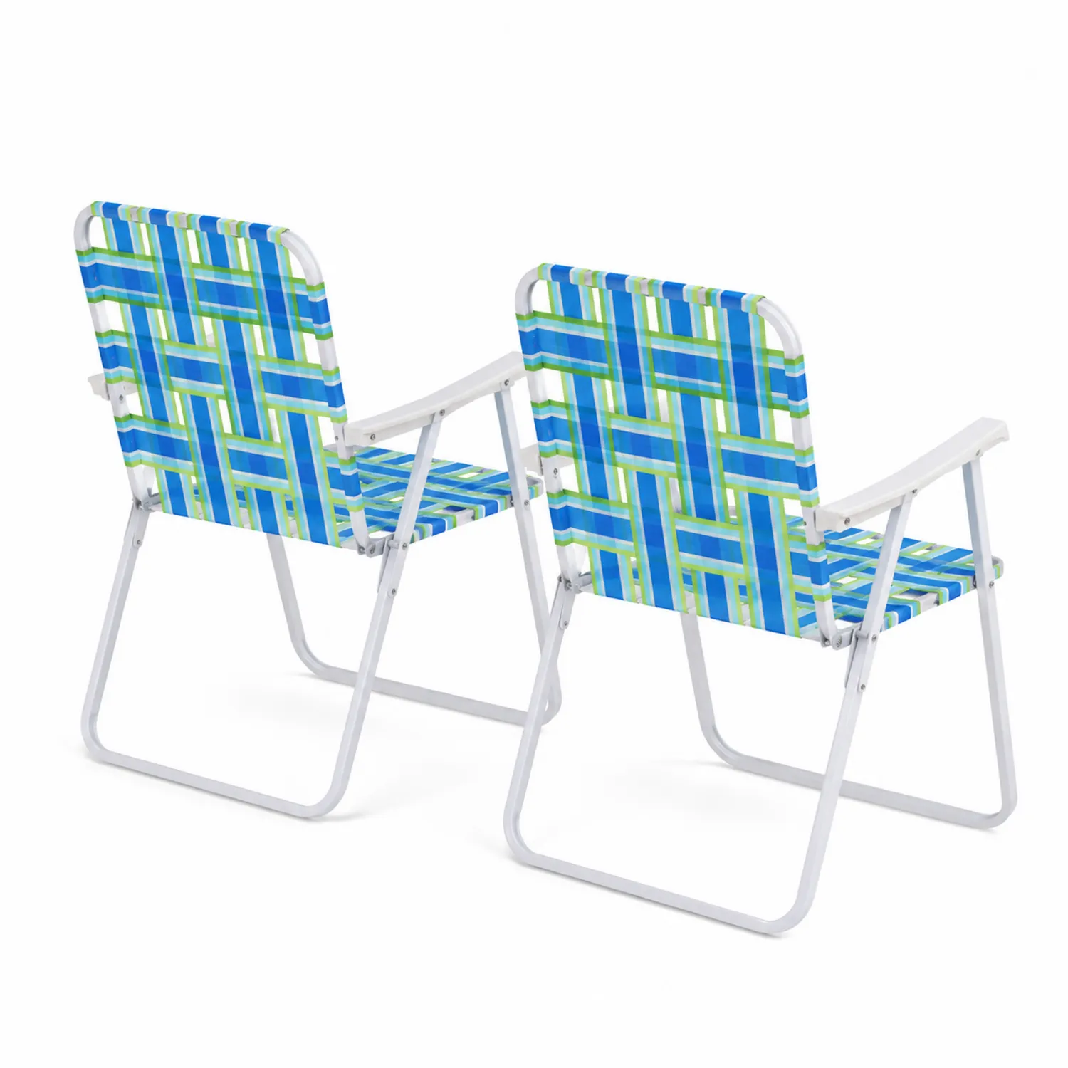 Conjunto de 2 sillas plegables de aluminio con asiento de poliéster en rayas azules y verdes-Skandiformco
