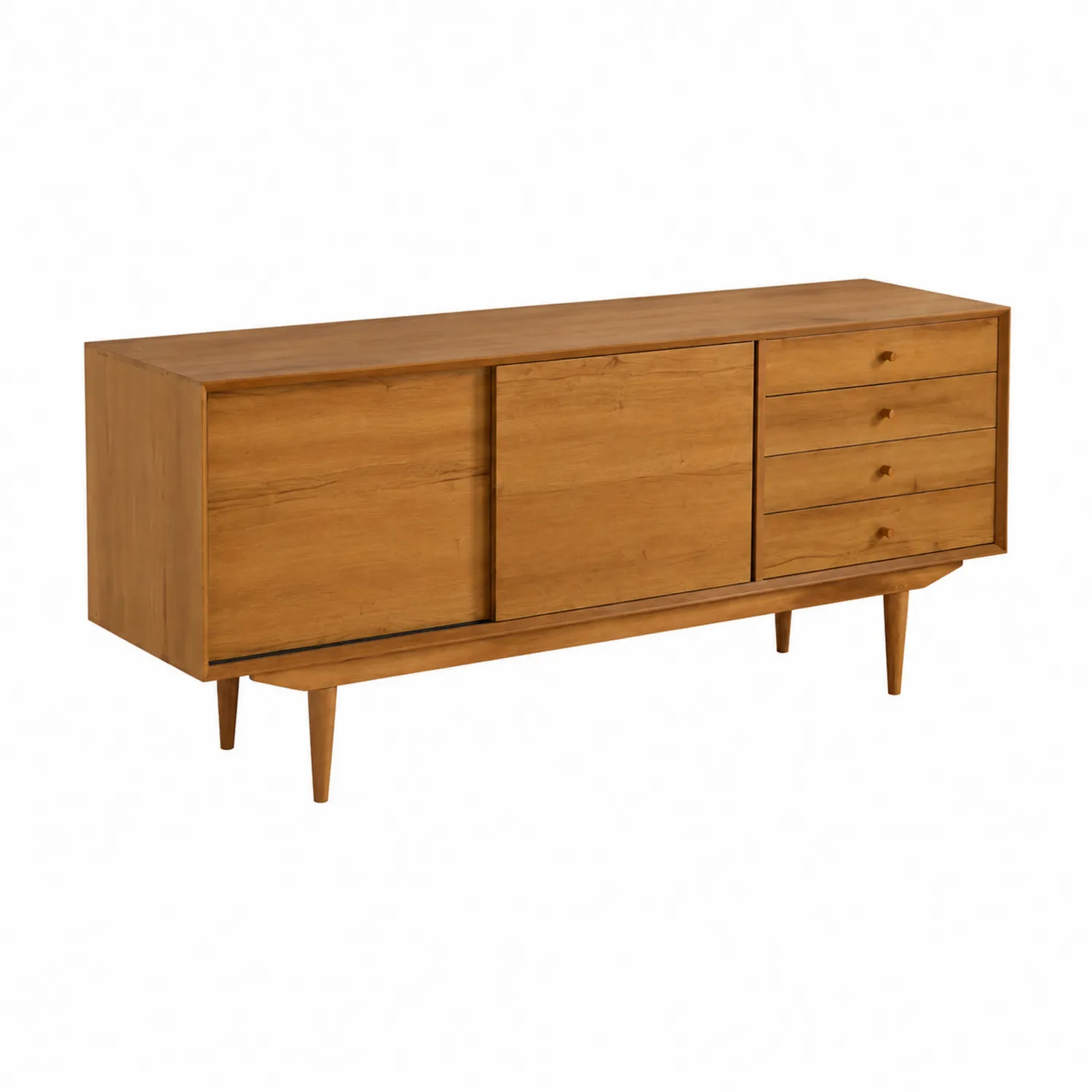 Aparador de Madera de Roble con Puertas Corredizas y Cajones 180x45x80 cm-Skandiformco