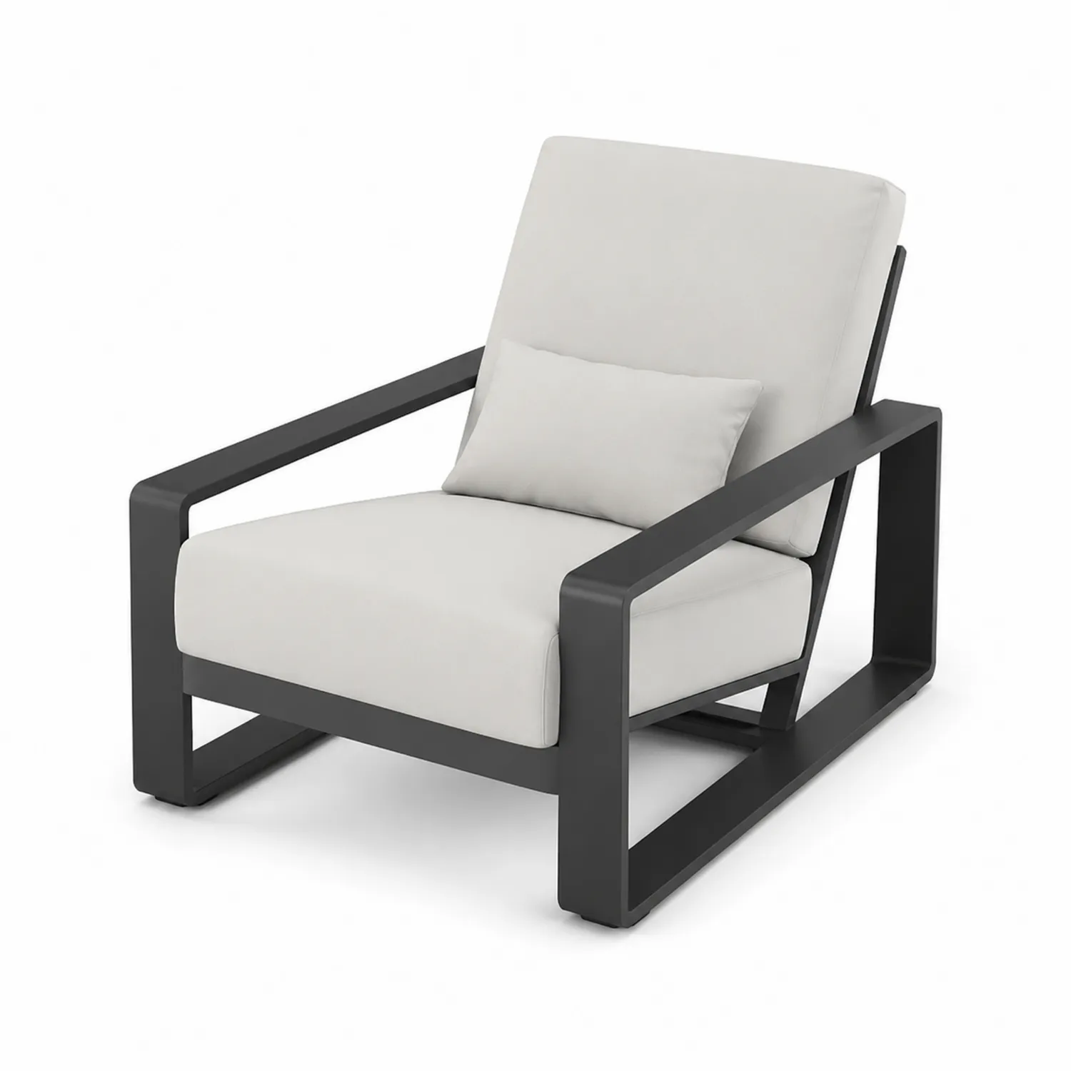 Silla de metal para exterior con cojines de tela gris y crema-Skandiformco