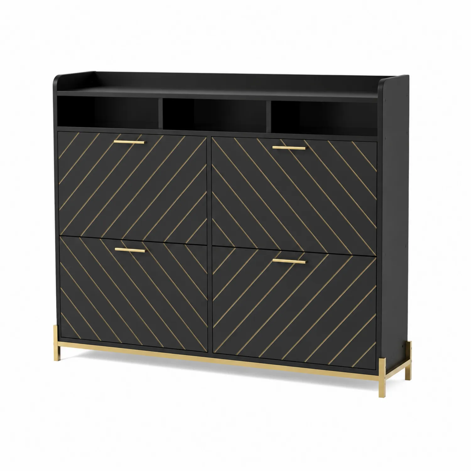 Mueble Zapatero Negro con Detalles Metálicos Dorados-Skandiformco