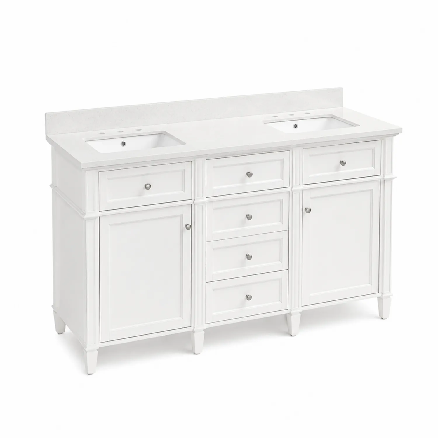 Mueble de lavabo doble de madera con encimera de mármol blanco-Skandiformco