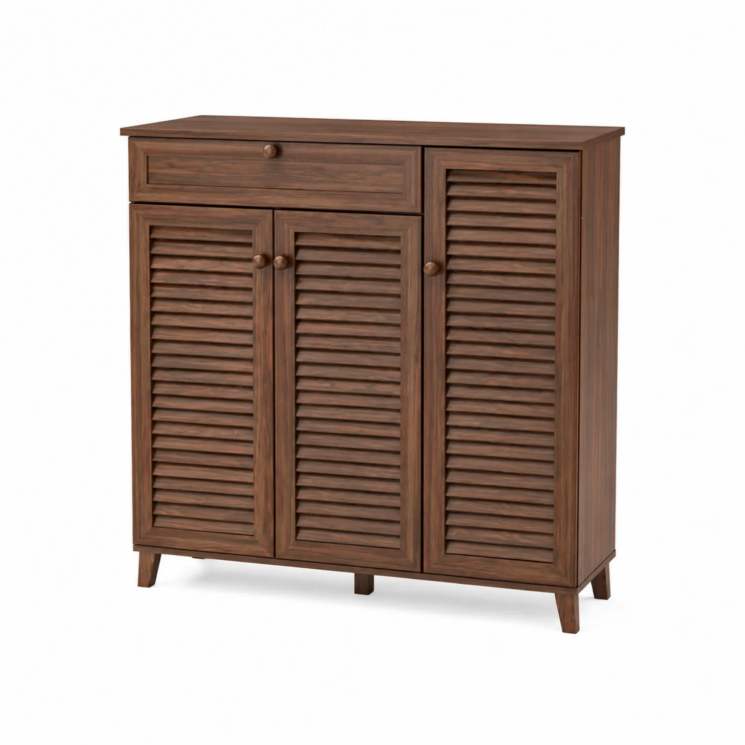 Armario de Madera Maciza Marrón con Puertas de Persiana-Skandiformco