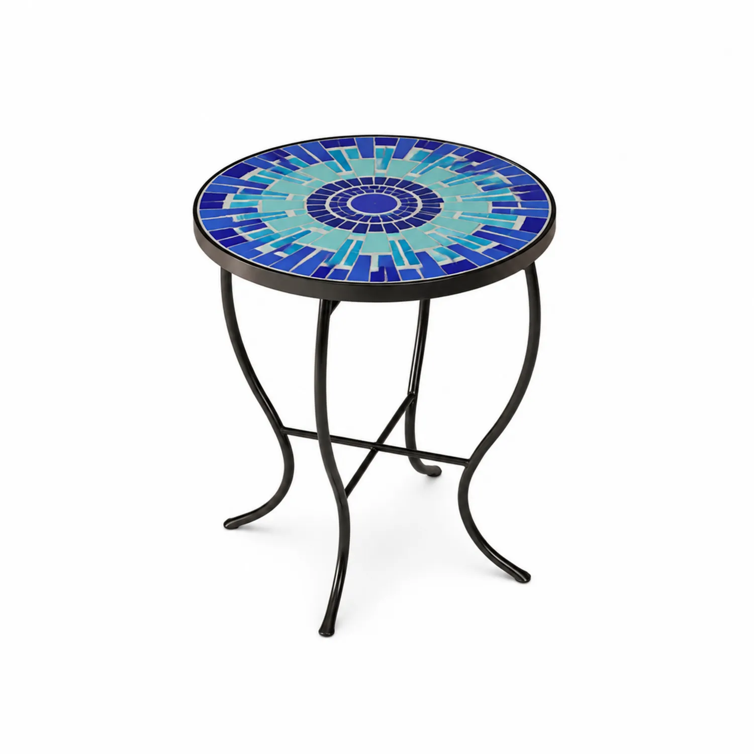 Mesa redonda de mosaico cerámico azul con estructura de hierro-Skandiformco